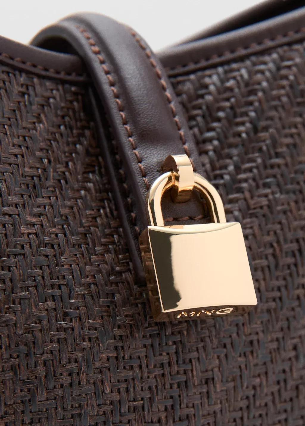 Brown Small Raffia Bucket Bag, Dark Brown, large image number 1