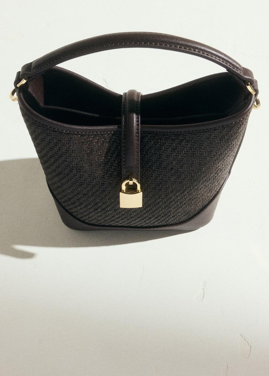 Brown Small Raffia Bucket Bag, Dark Brown, medium