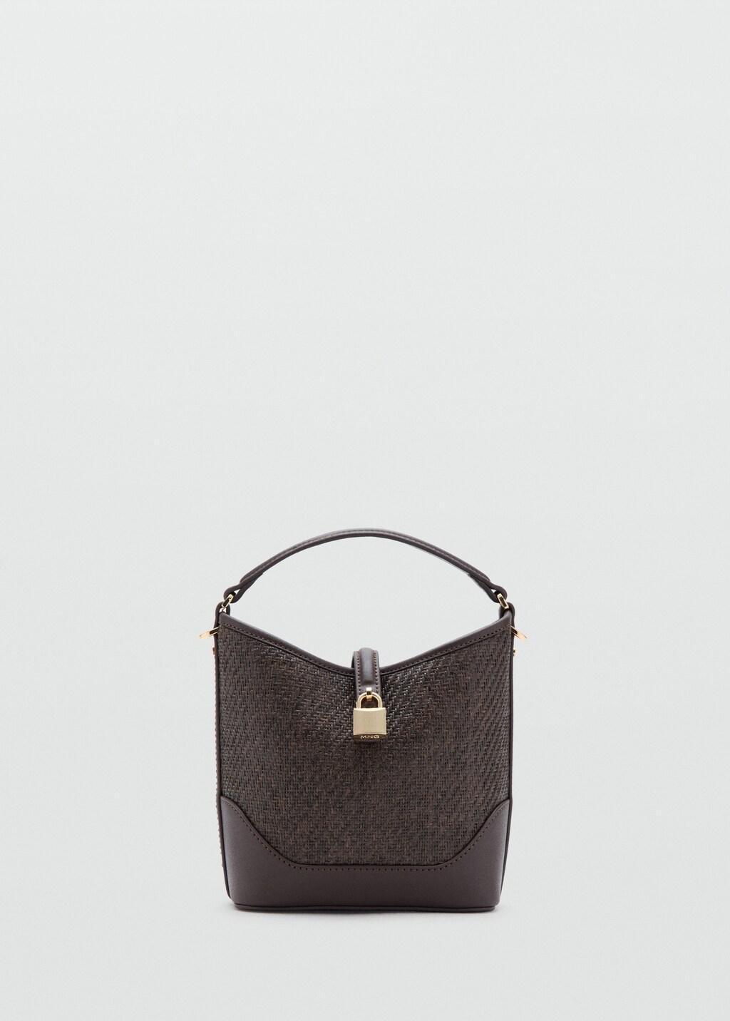 Brown Small Raffia Bucket Bag, Dark Brown, large image number 4