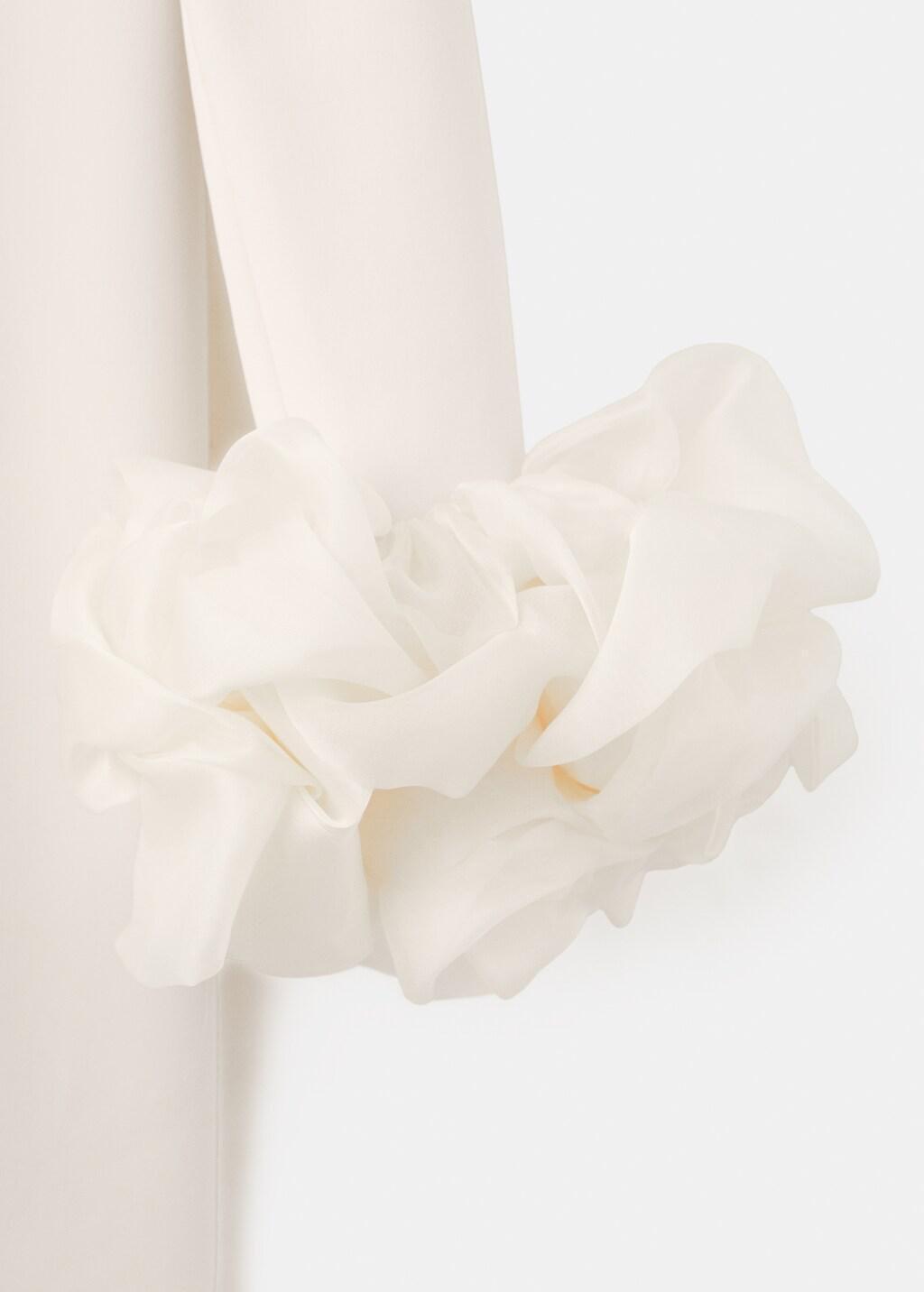 Beige Open-Back Dress With Flower Cuffs, Light Beige, medium