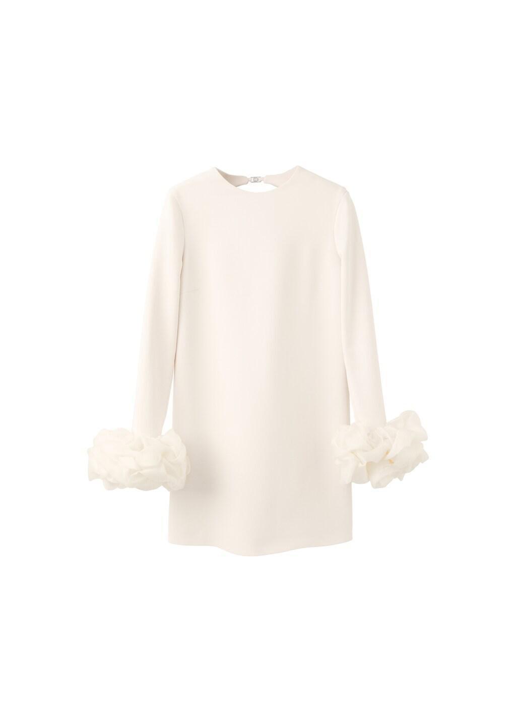 Beige Open-Back Dress With Flower Cuffs, Light Beige, large image number 5