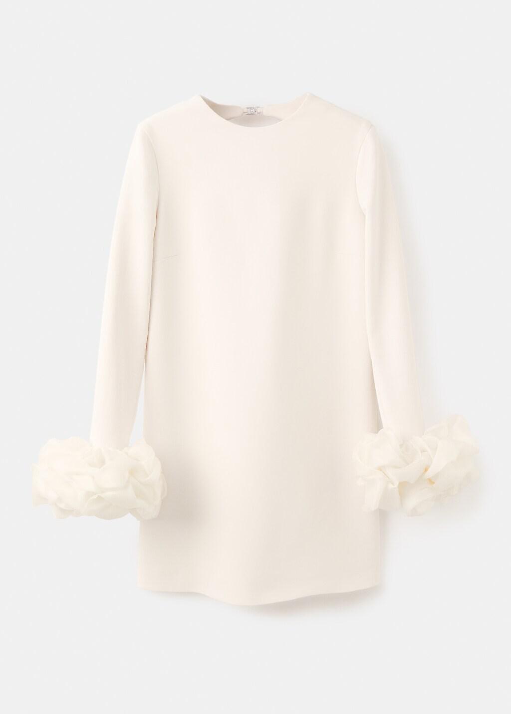 Beige Open-Back Dress With Flower Cuffs, Light Beige, large image number 6