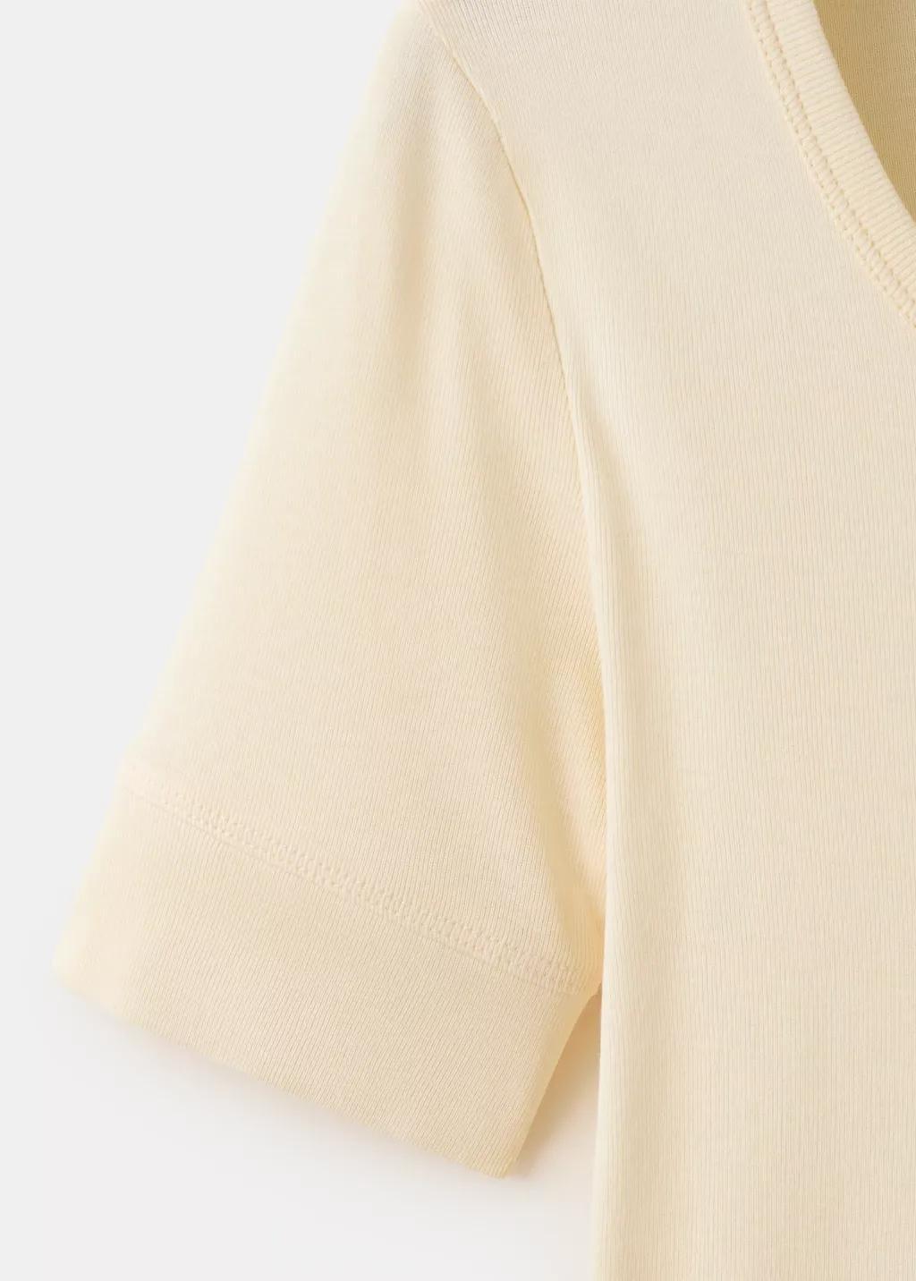 White Short-Sleeved Fitted T-Shirt, Natural White, medium