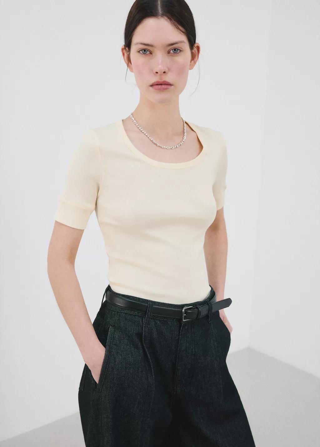 White Short-Sleeved Fitted T-Shirt, Natural White, large image number 3