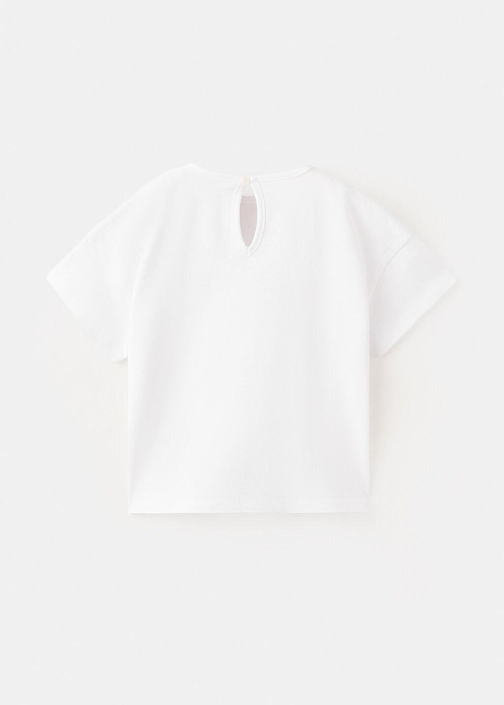 White Cotton Flower T-Shirt, Baby Girl, Natural White, large image number 1