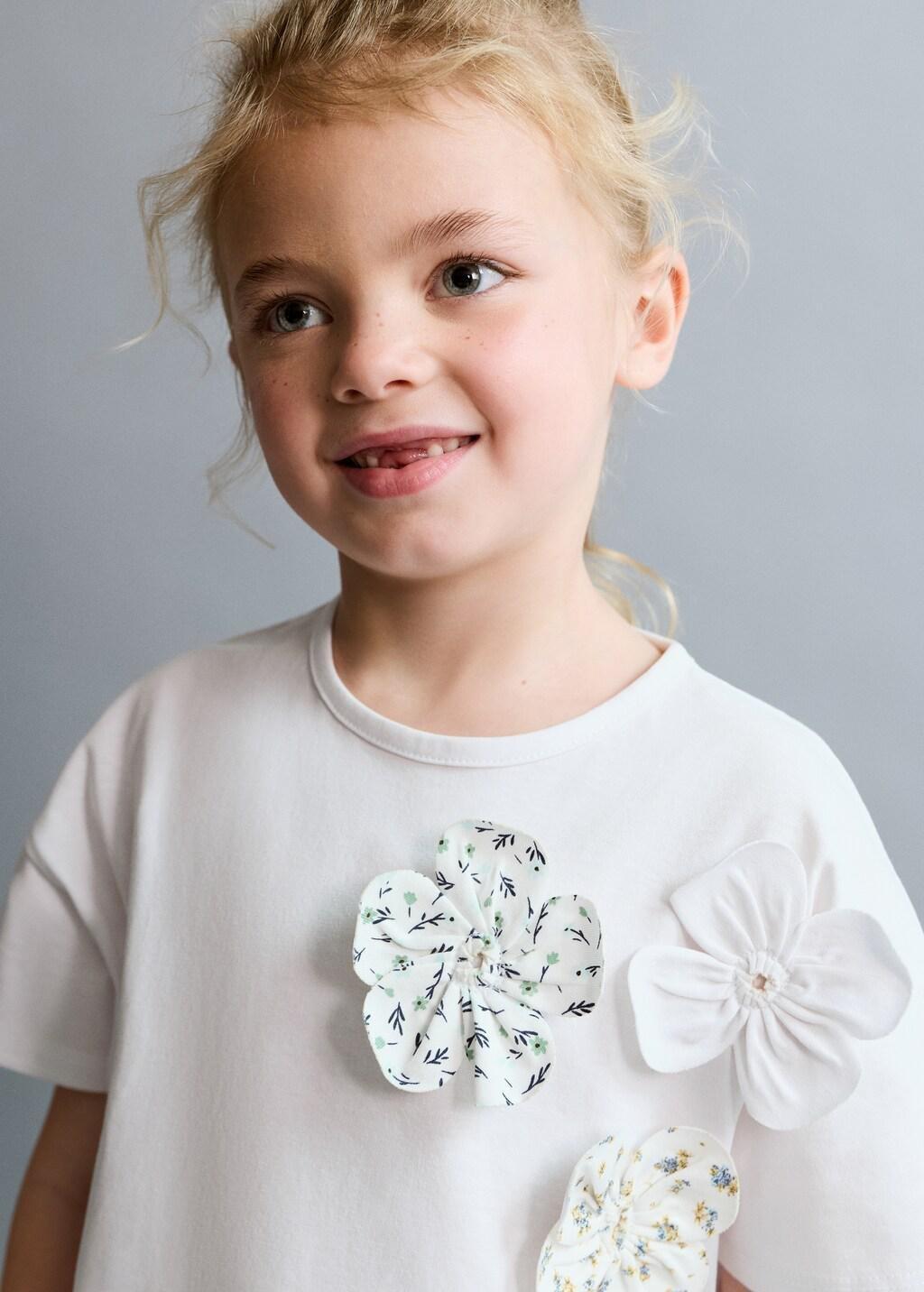 White Cotton Flower T-Shirt, Baby Girl, Natural White, large image number 3