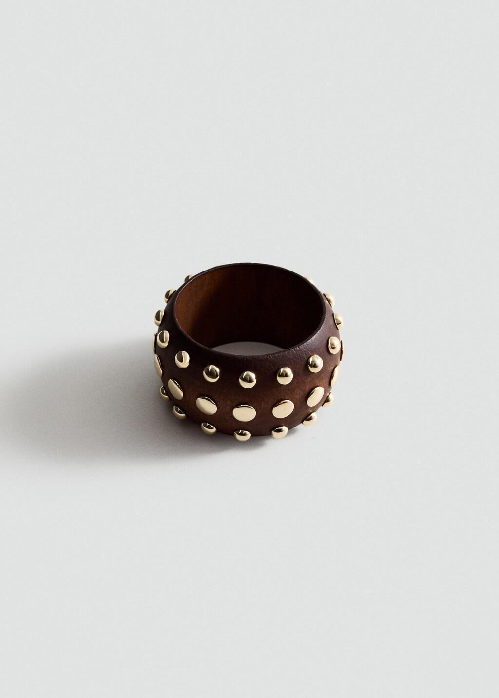 Brown Wooden Studded Bracelet, Brown, large image number 3