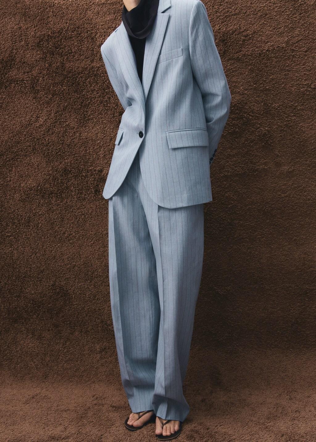 Blue Pinstripe Suit Blazer, Medium Blue, large image number 0