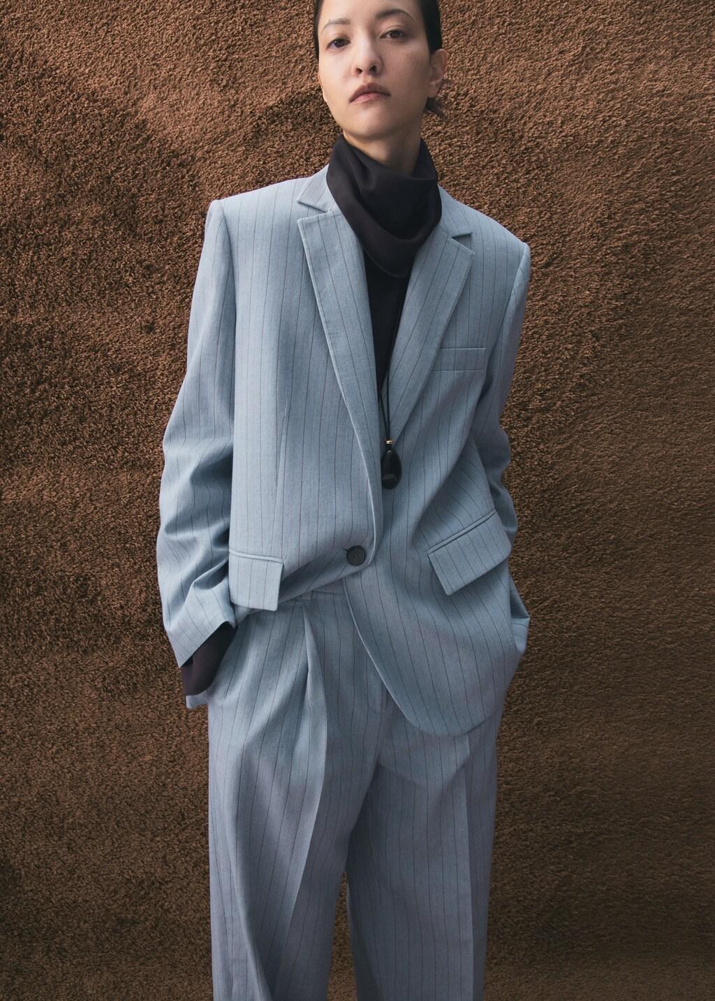 Blue Pinstripe Suit Blazer, Medium Blue, large image number 3