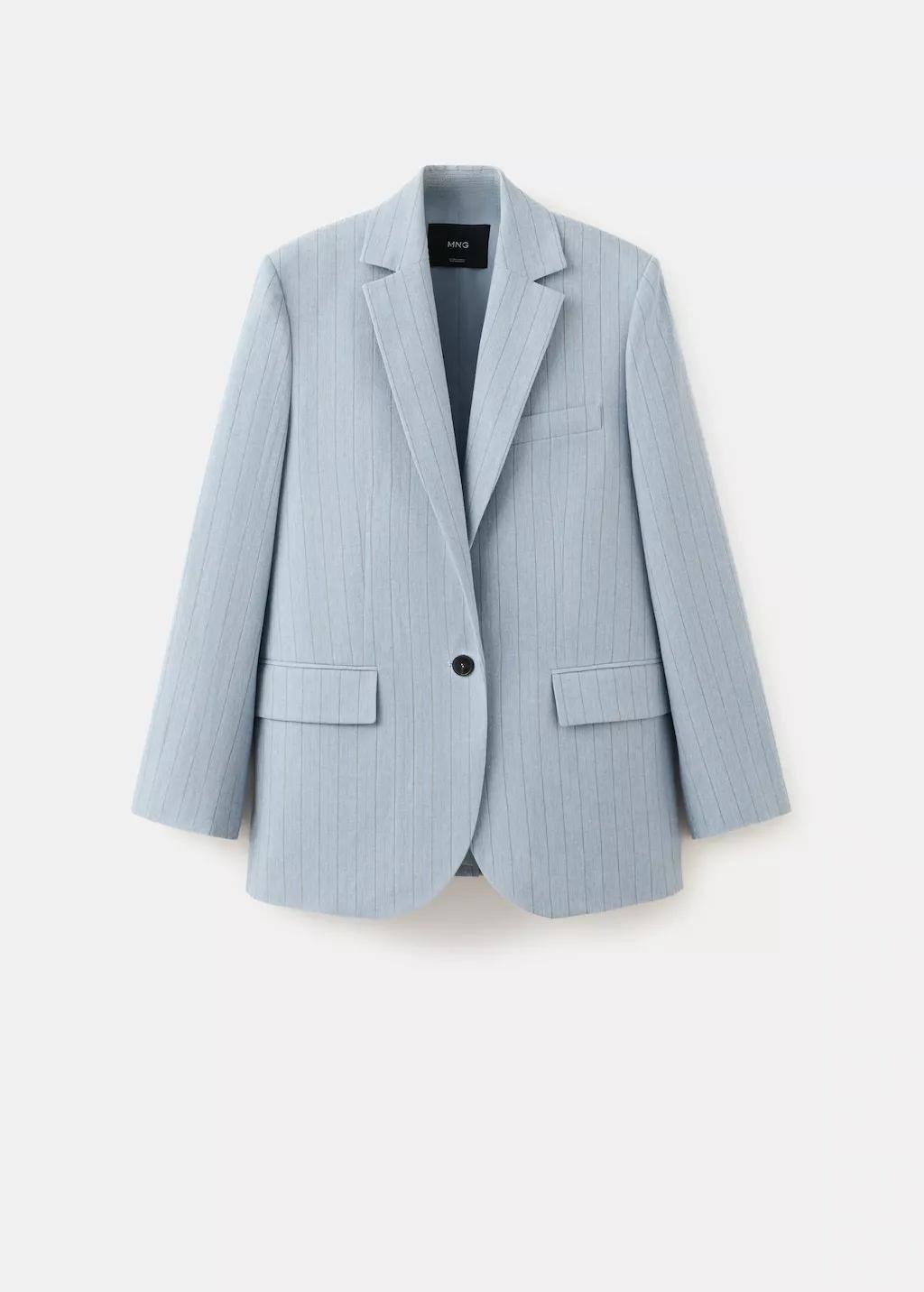 Blue Pinstripe Suit Blazer, Medium Blue, large image number 6