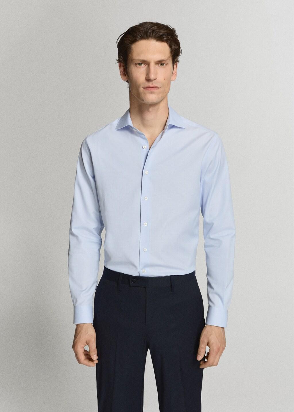 Blue Lt Pastel 100% Cotton Slim Fit Shirt, Light-Pastel Blue, large image number 3