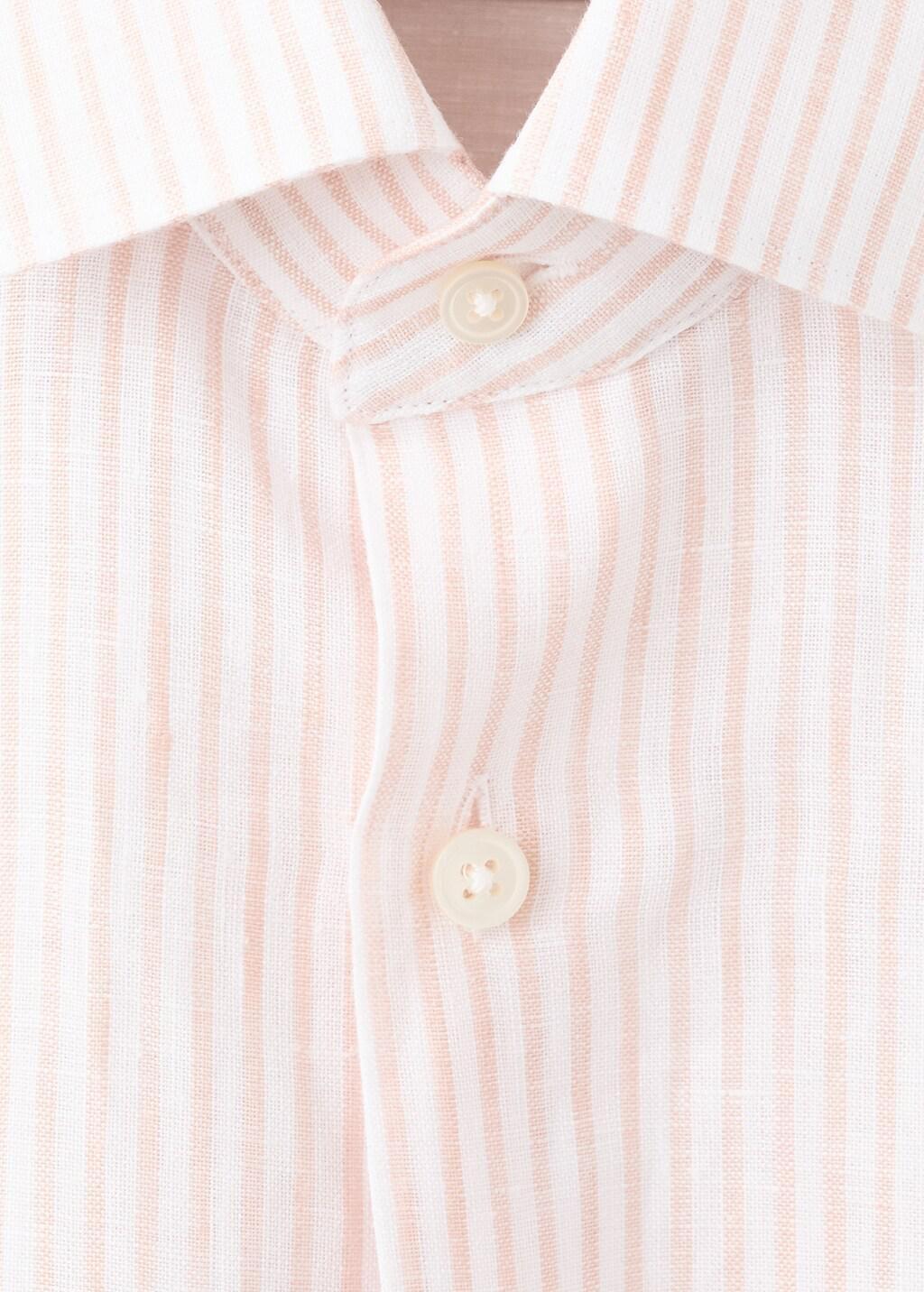 Orange Lt Pastel Slim Fit 100% Linen Striped Shirt, Light-Pastel Orange, medium