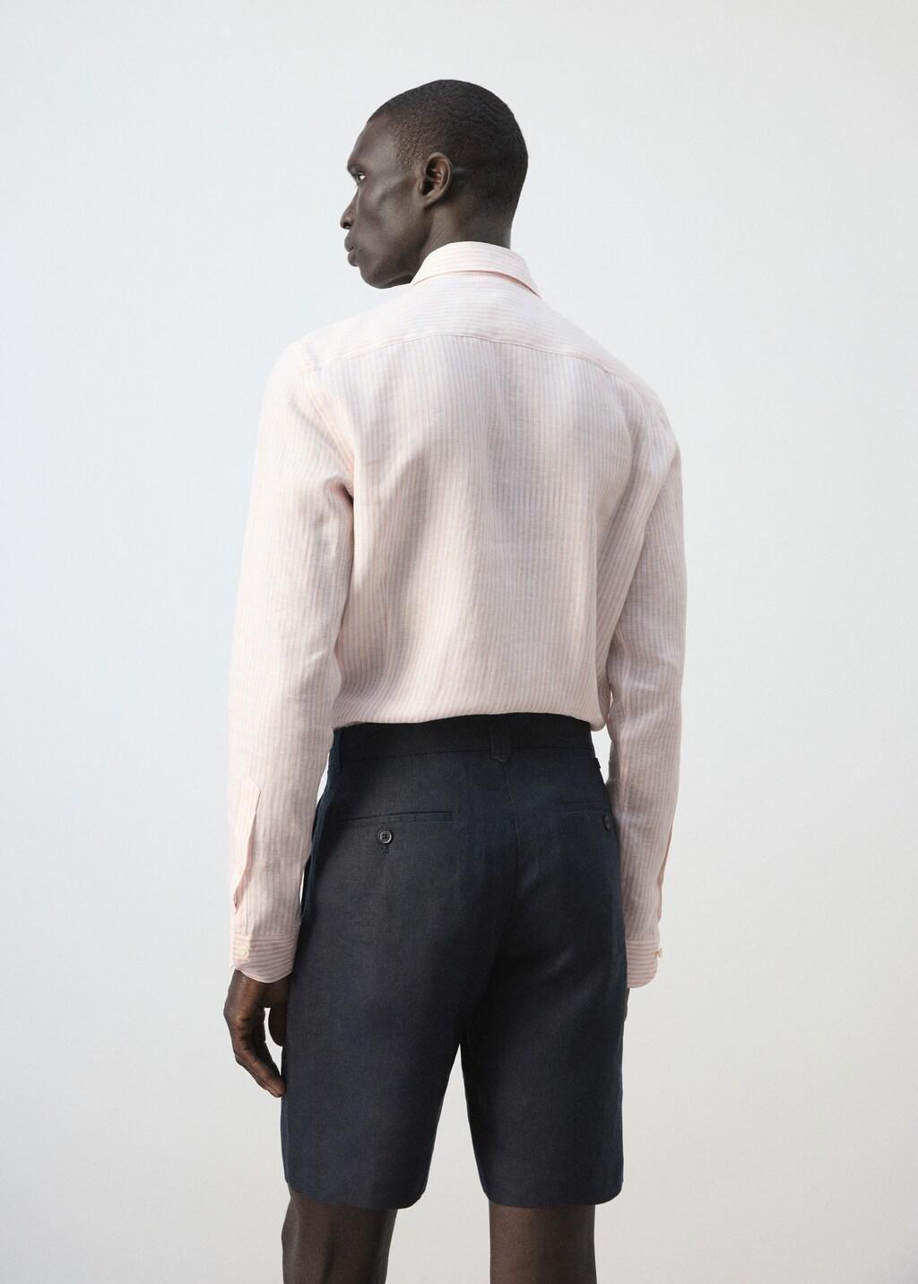 Orange Lt Pastel Slim Fit 100% Linen Striped Shirt, Light-Pastel Orange, large image number 2