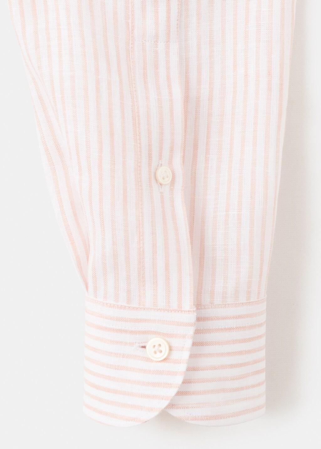 Orange Lt Pastel Slim Fit 100% Linen Striped Shirt, Light-Pastel Orange, large image number 5