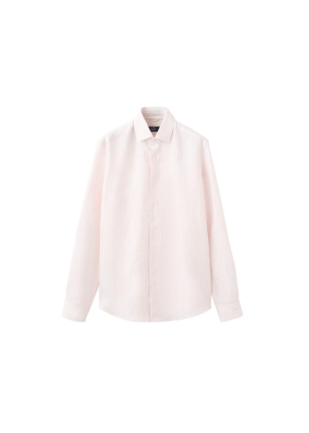 Orange Lt Pastel Slim Fit 100% Linen Striped Shirt, Light-Pastel Orange, large image number 8