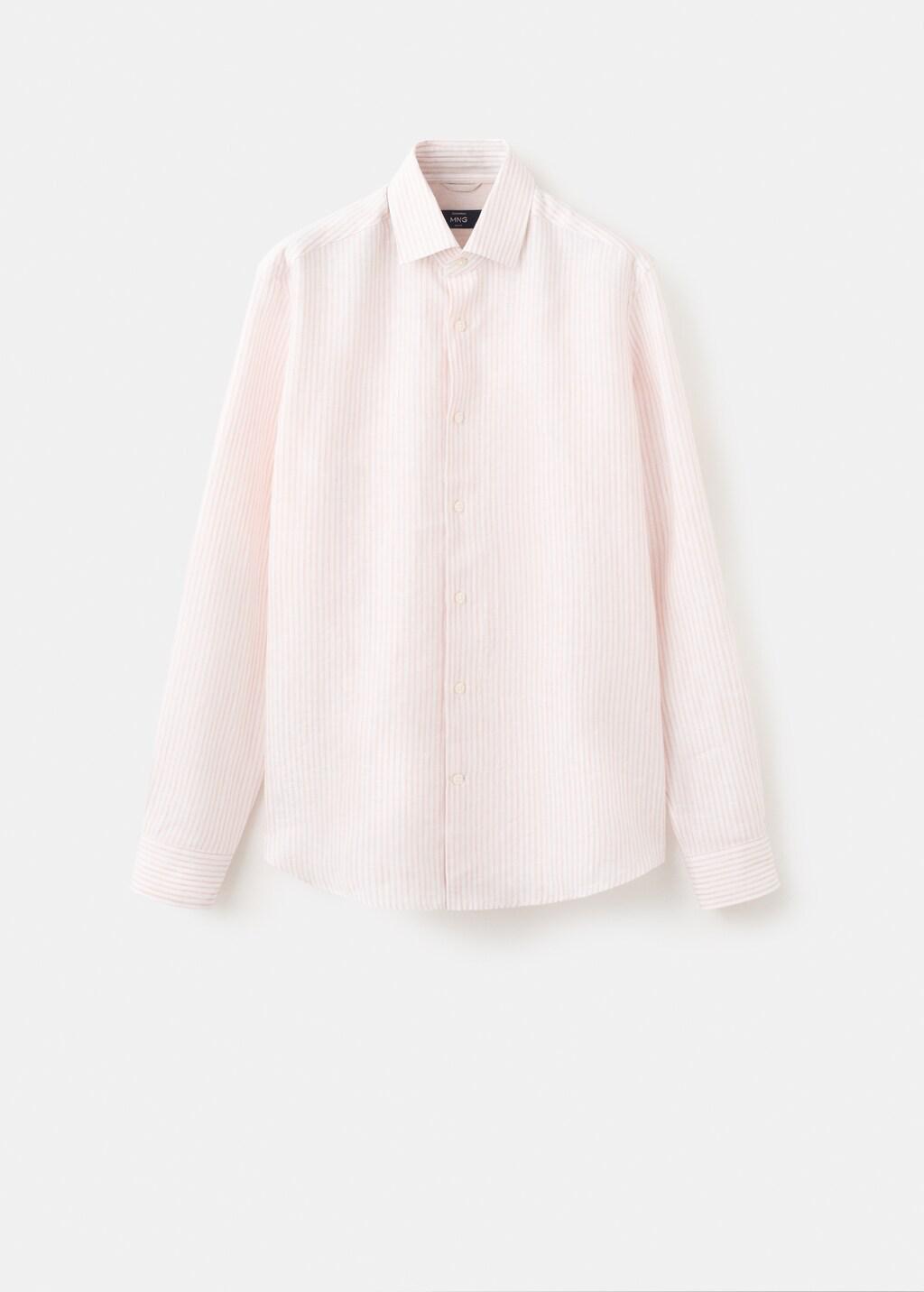 Orange Lt Pastel Slim Fit 100% Linen Striped Shirt, Light-Pastel Orange, large image number 9