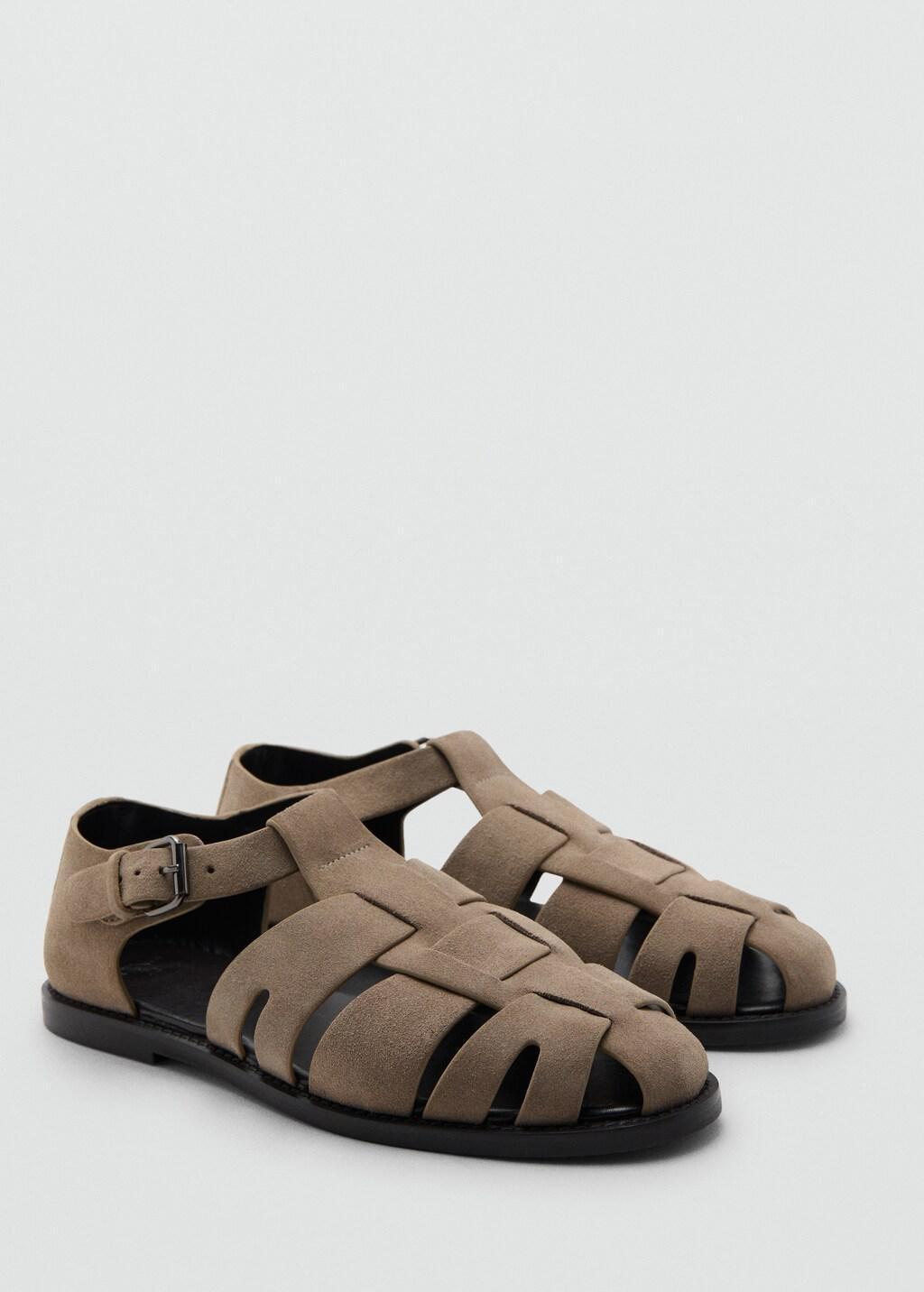 Beige Suede Leather Crab Sandal, Light Beige, medium