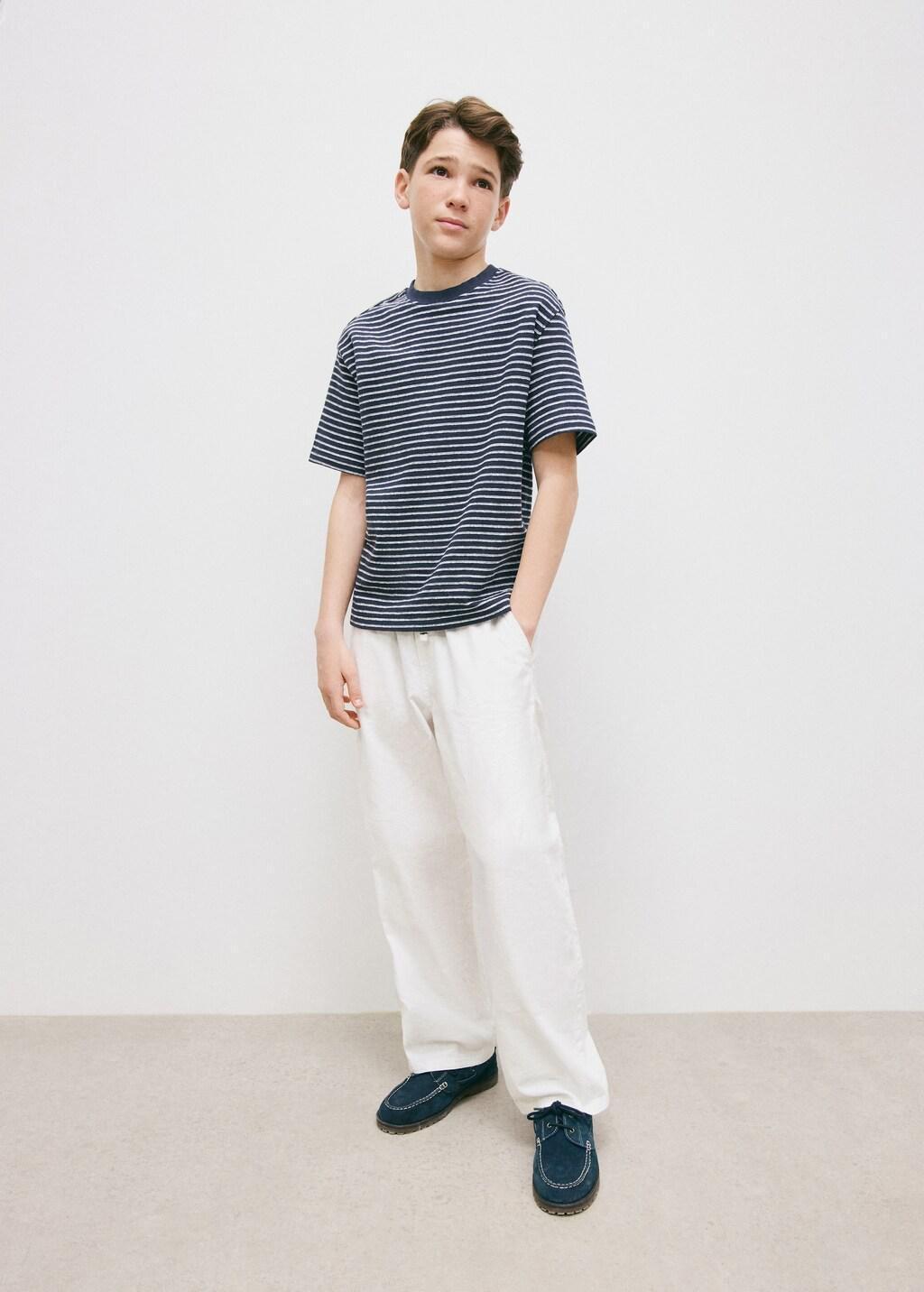 White Cotton Linen-Blend Trousers, Kids Boys, White, large image number 0