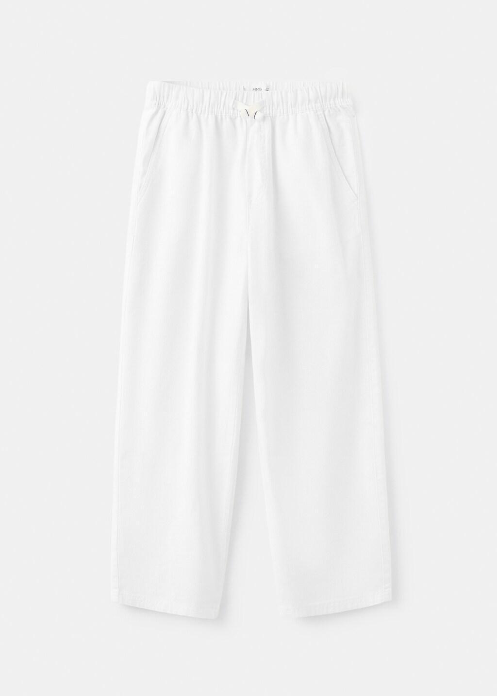 White Cotton Linen-Blend Trousers, Kids Boys, White, large image number 5