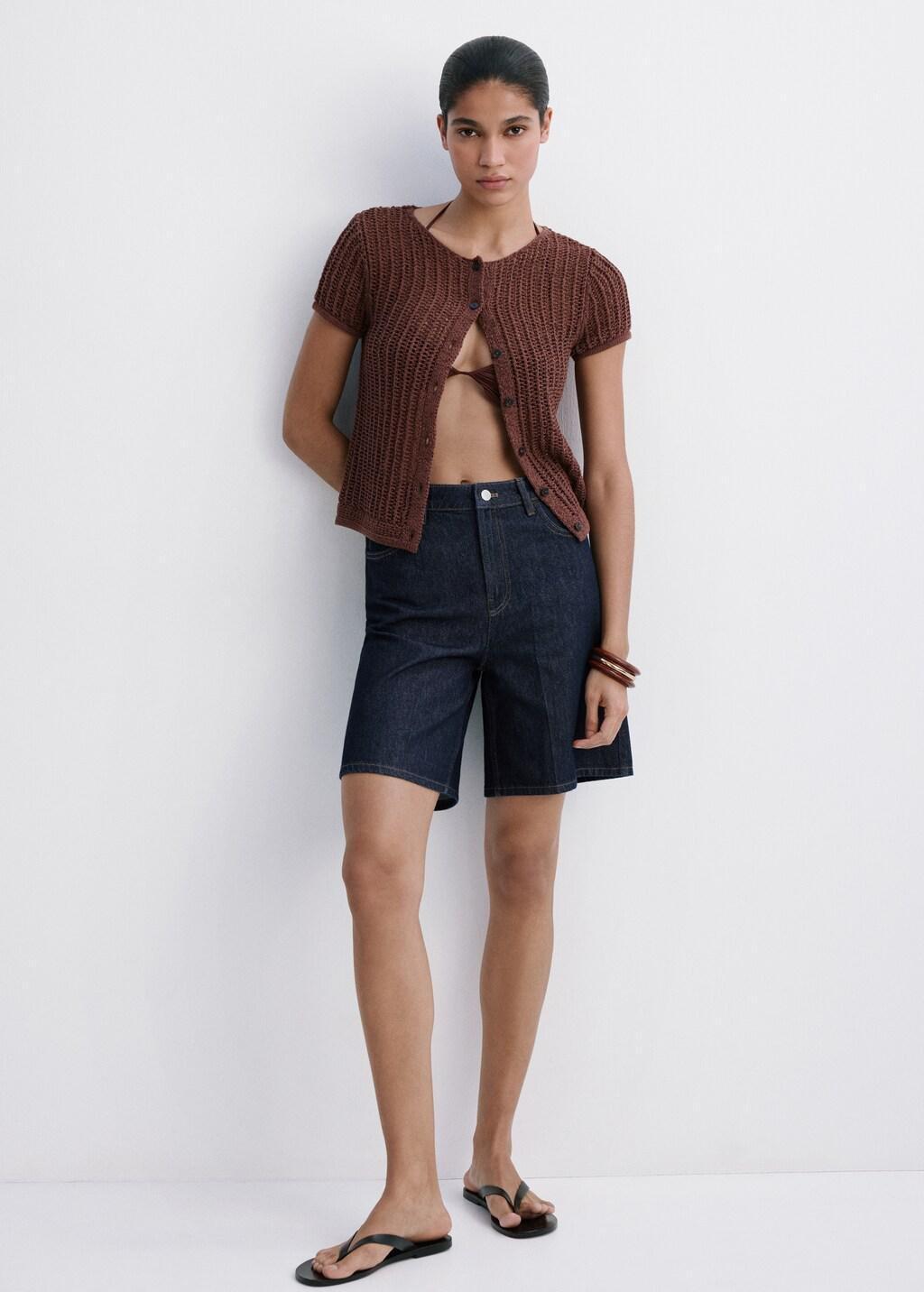 Blue High-Waist Straight-Fit Denim Shorts, Open Blue, large image number 0