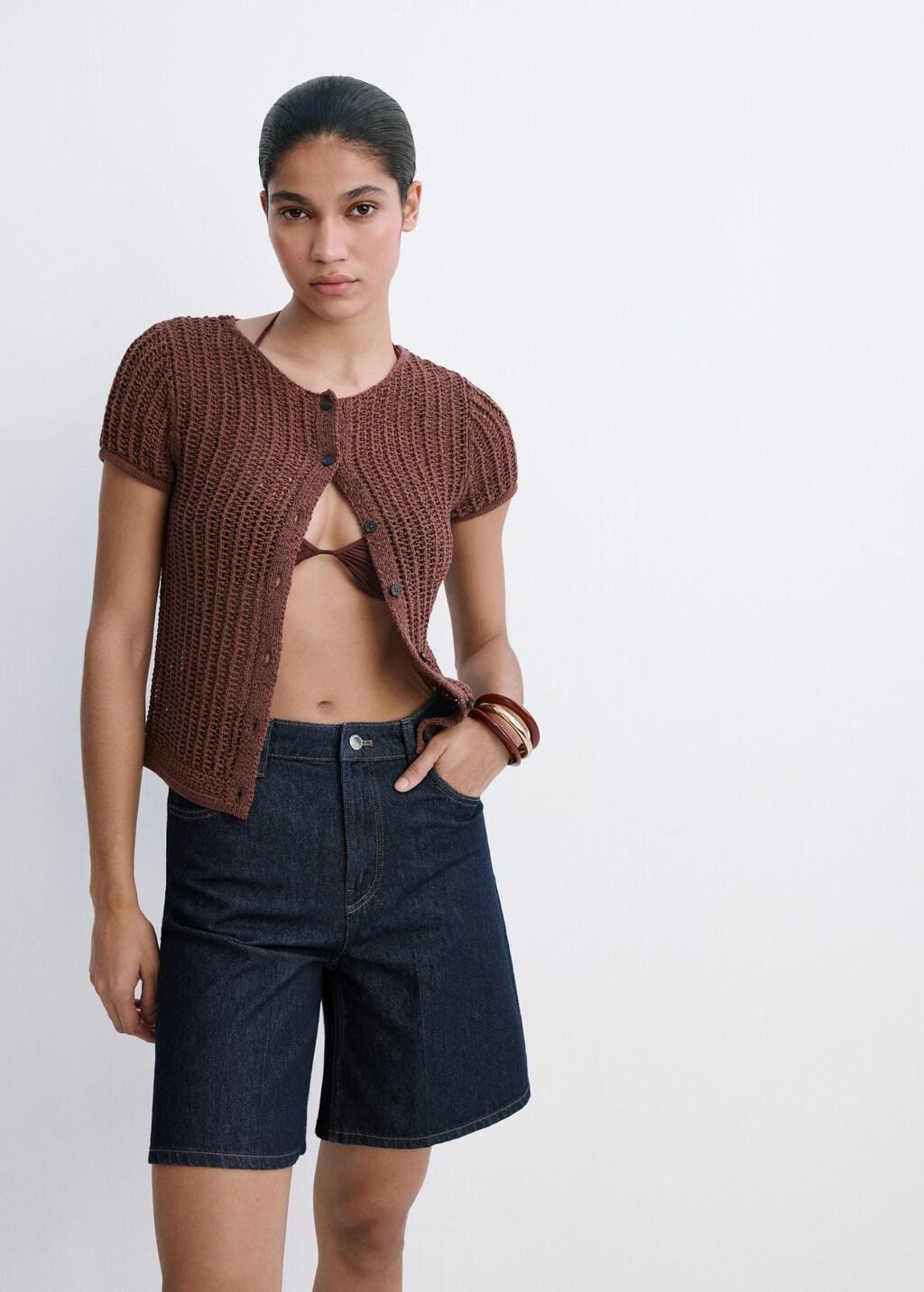 Blue High-Waist Straight-Fit Denim Shorts, Open Blue, large image number 3