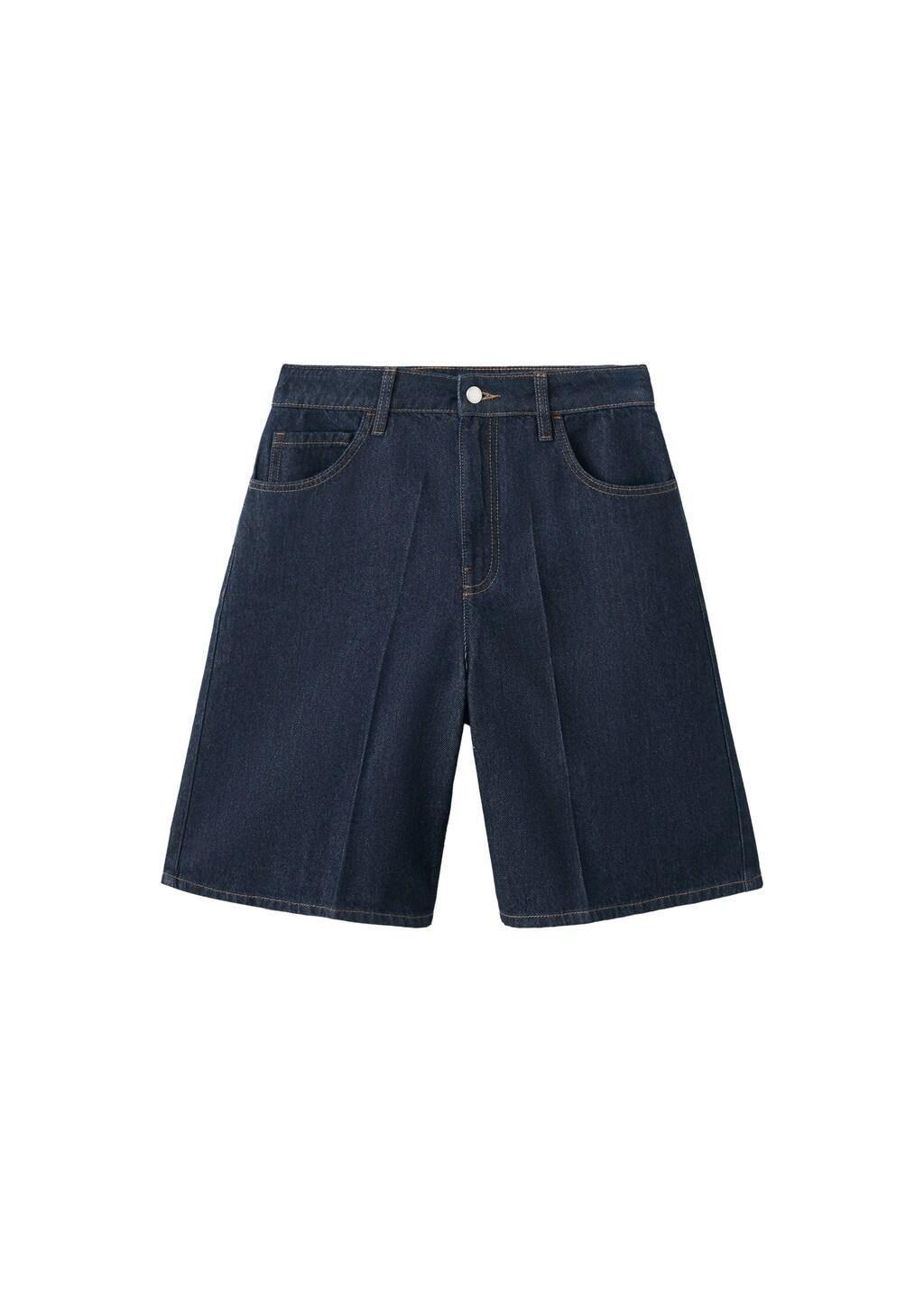 Blue High-Waist Straight-Fit Denim Shorts, Open Blue, large image number 7