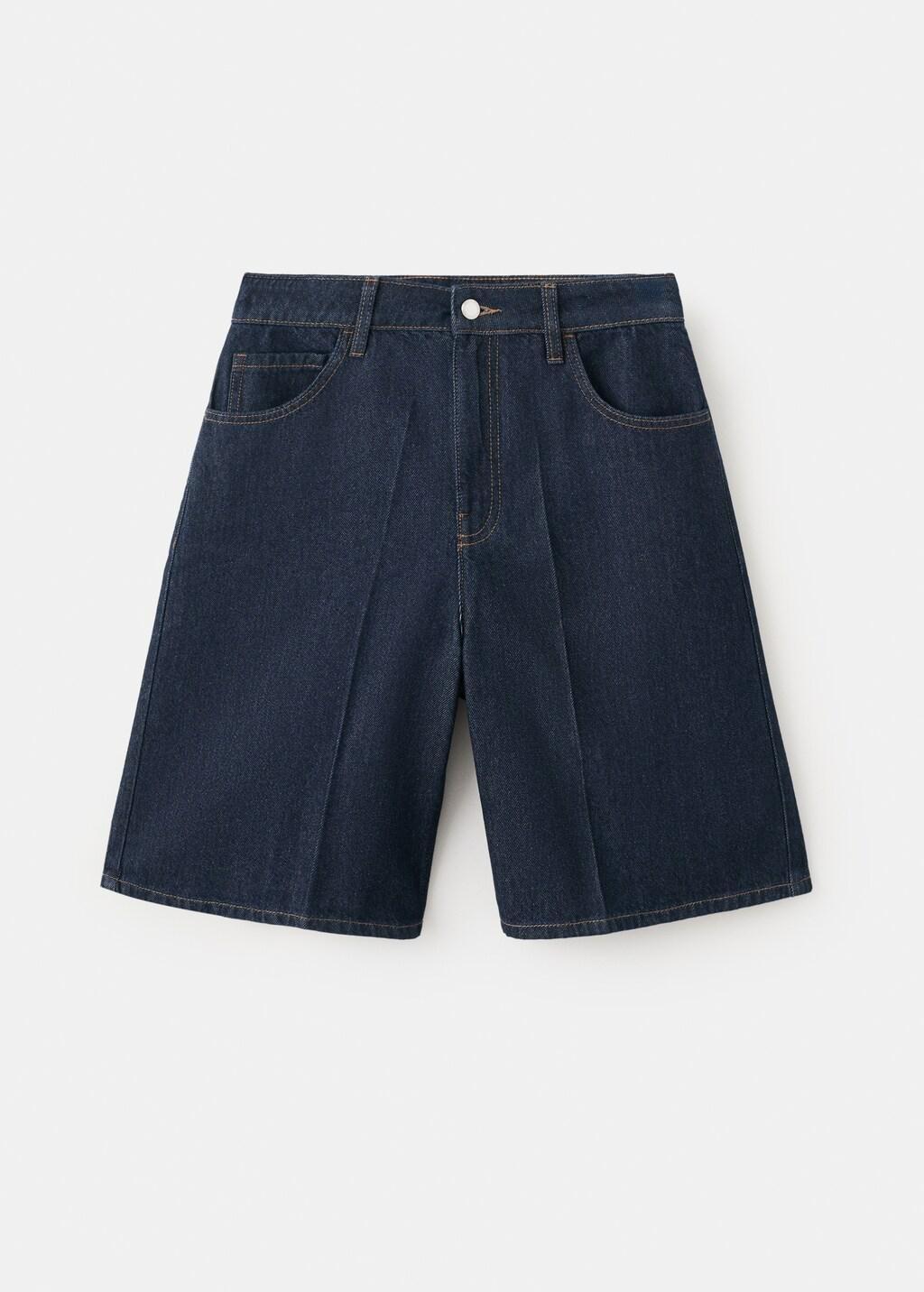 Blue High-Waist Straight-Fit Denim Shorts, Open Blue, large image number 8