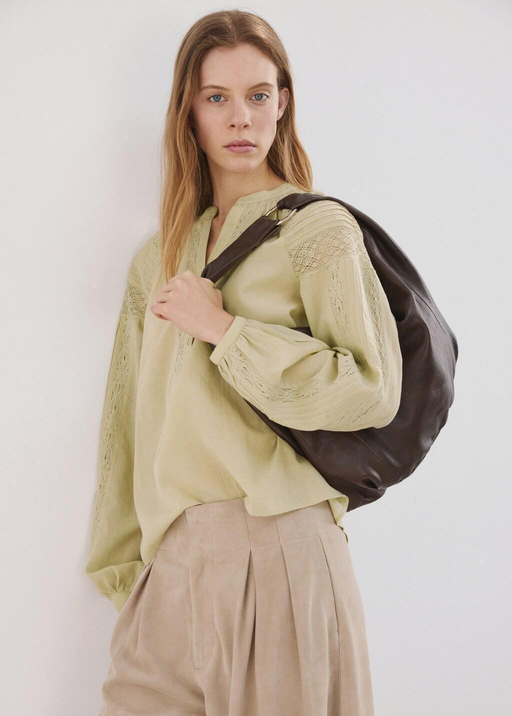 Green Embroidered Openwork Blouse, Green, large image number 3