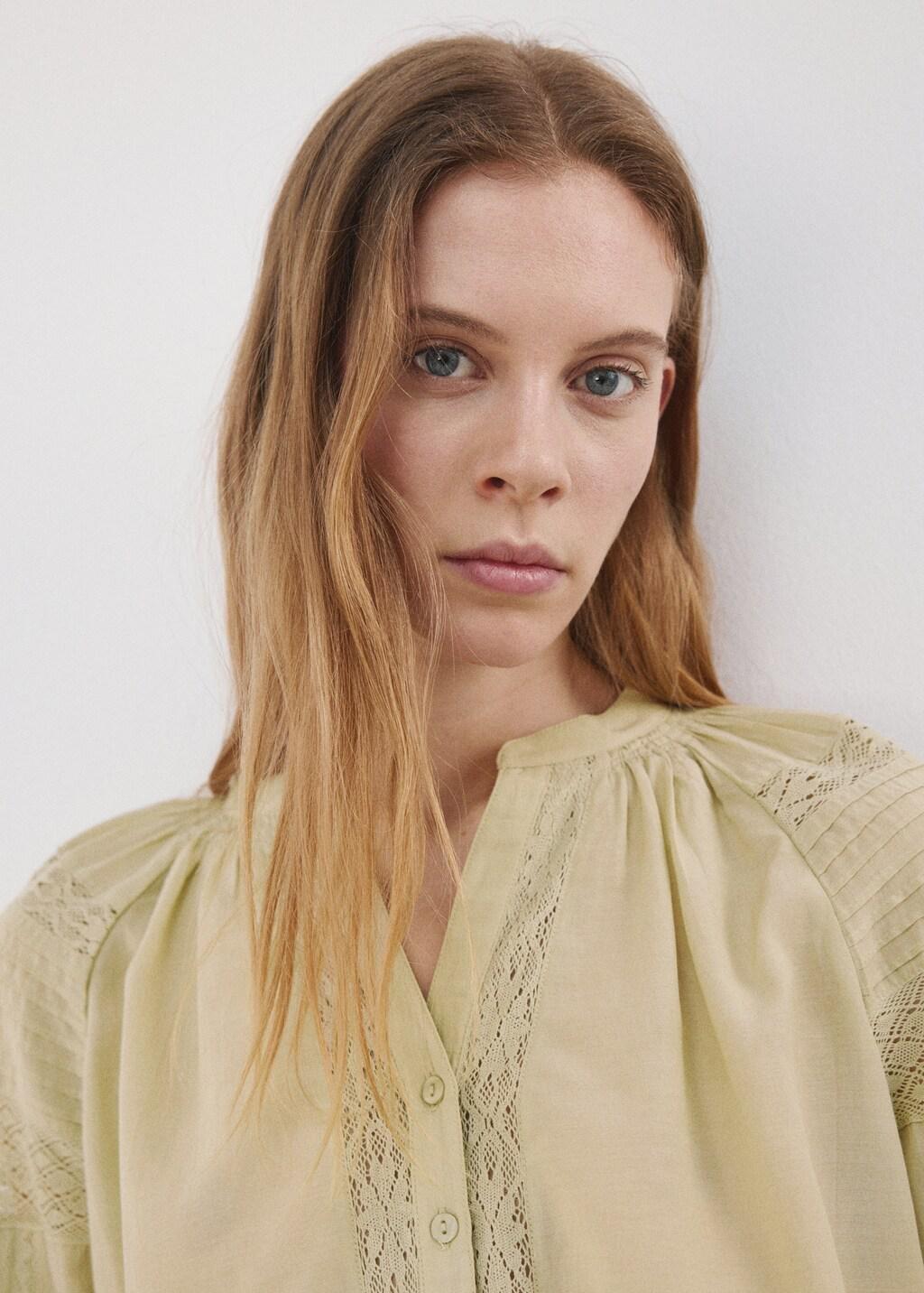 Green Embroidered Openwork Blouse, Green, large image number 4