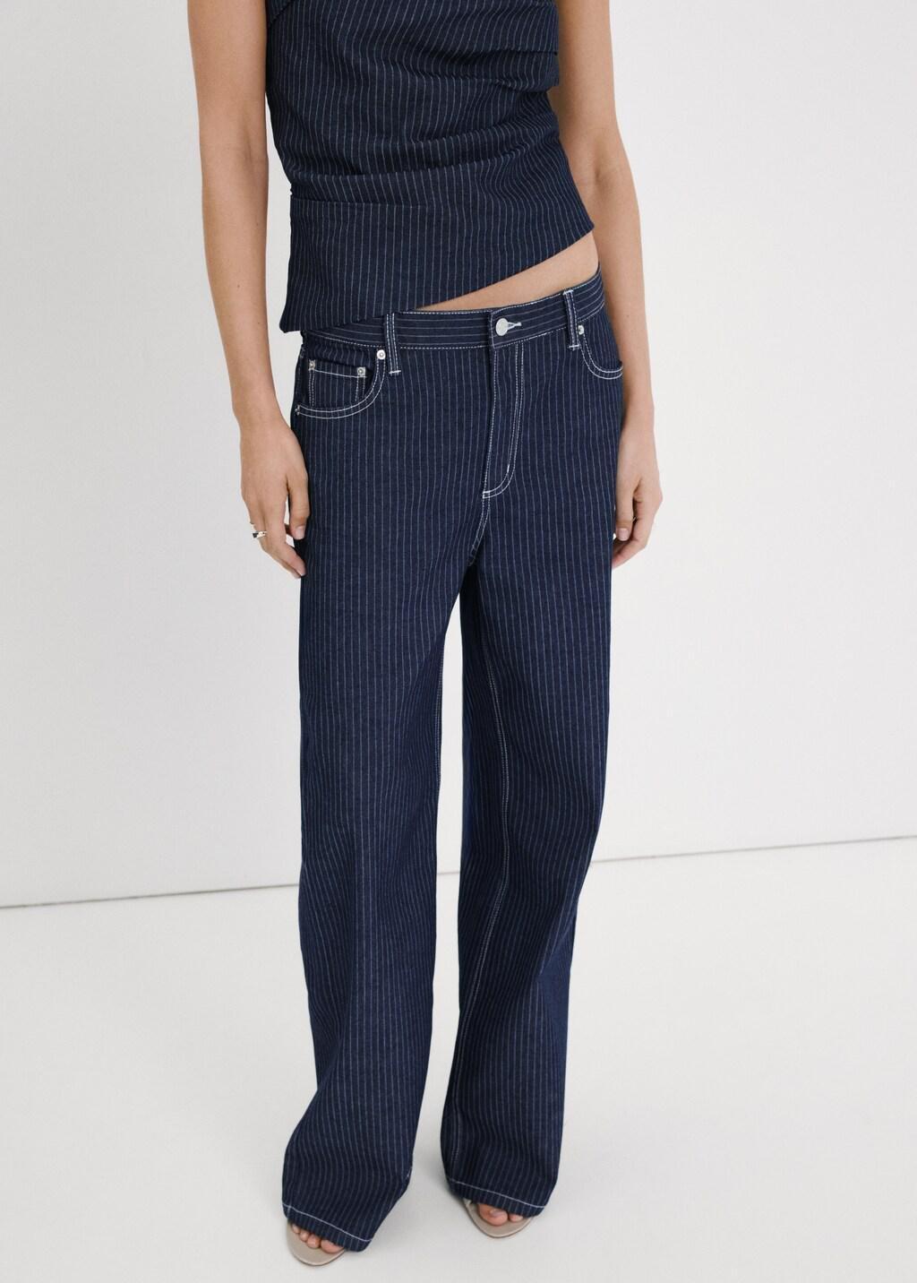 Blue Straight Striped Jeans, Medium Blue, large image number 3