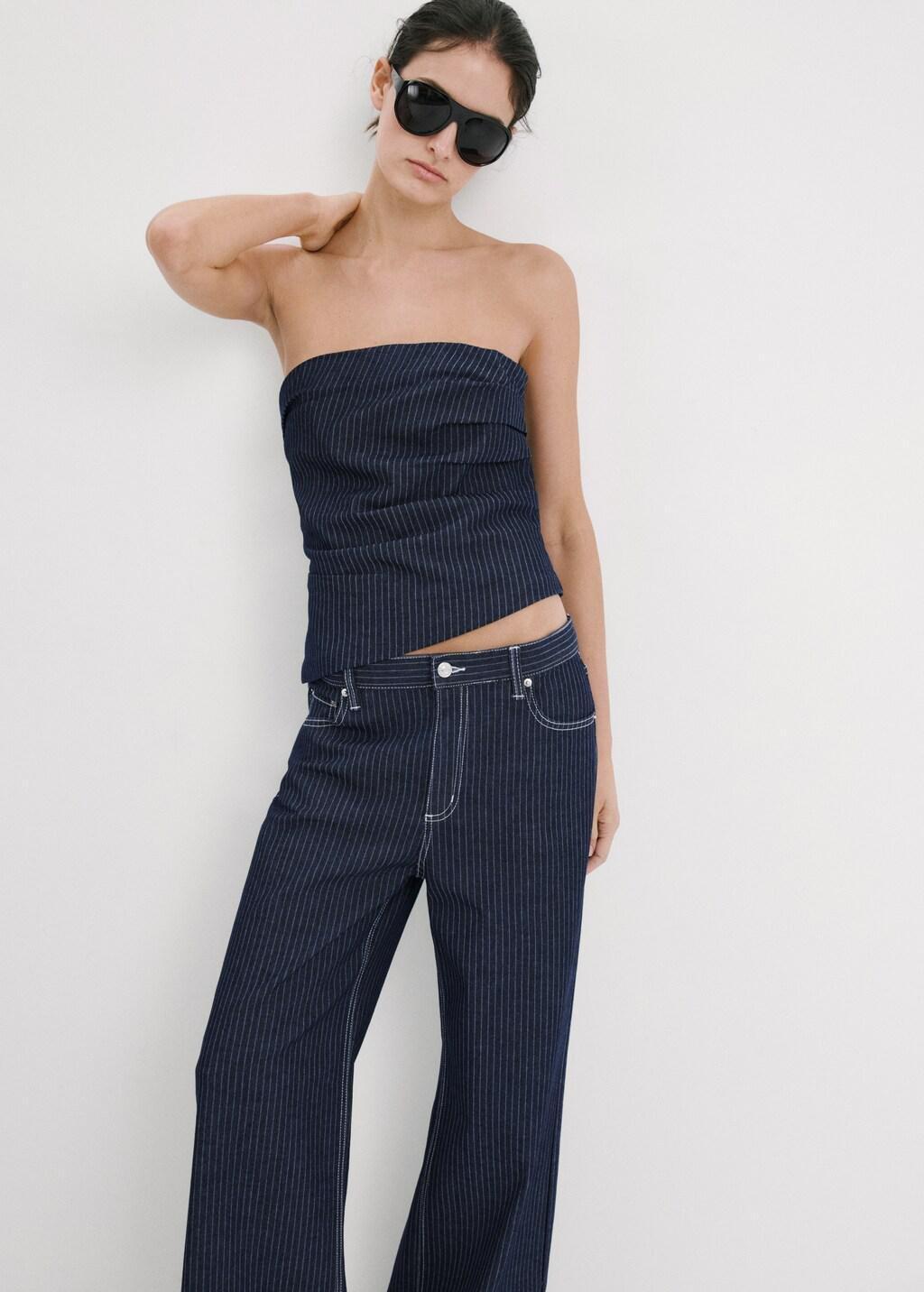 Blue Straight Striped Jeans, Medium Blue, large image number 4