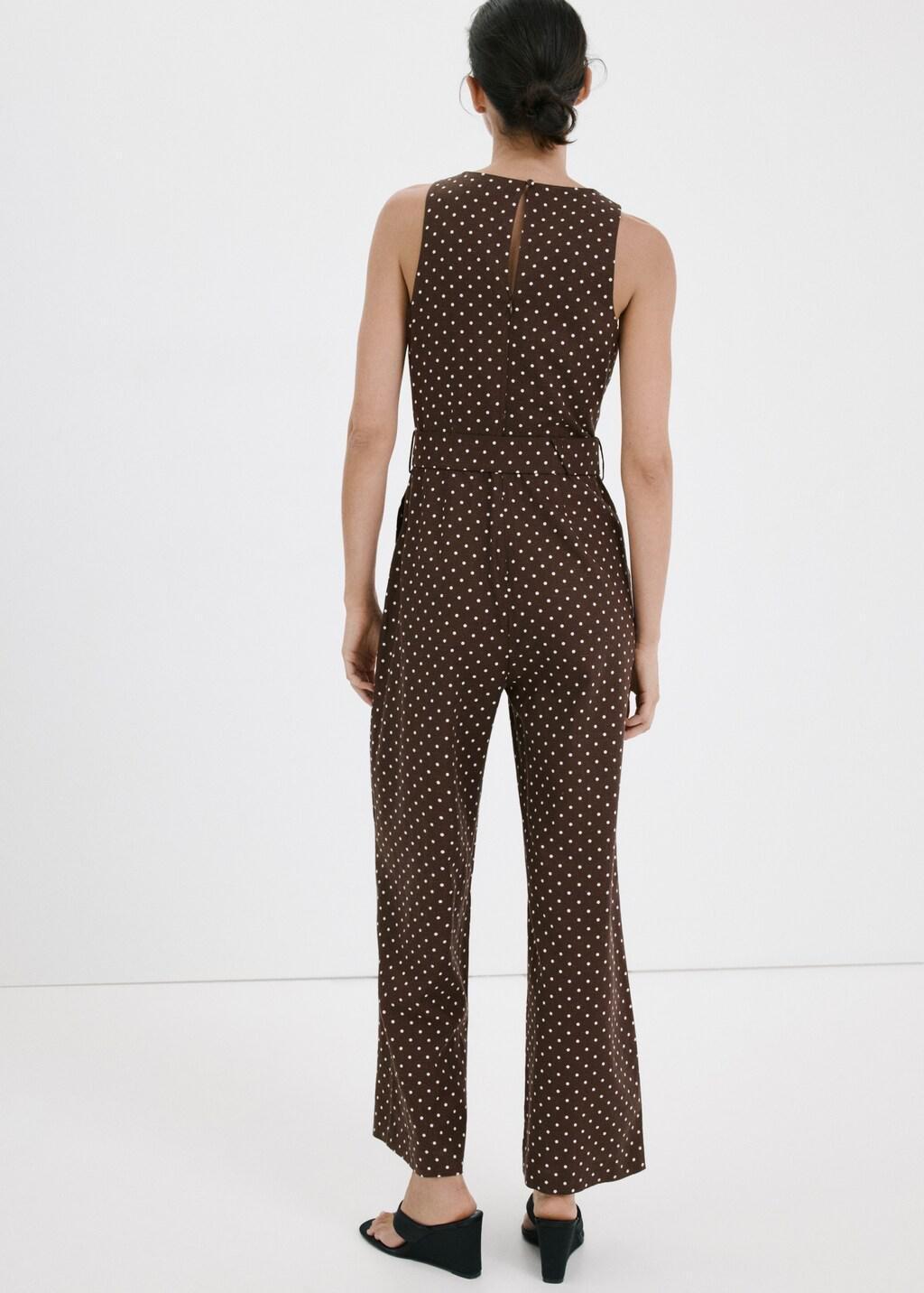 Brown Linen Jumpsuit With Polka-Dot Belt, Dark Brown, large image number 2