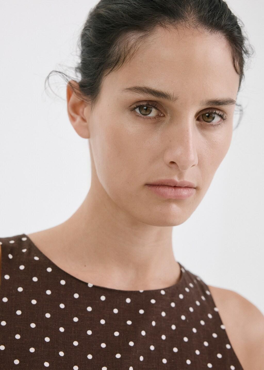 Brown Linen Jumpsuit With Polka-Dot Belt, 0201_32, large image number 4
