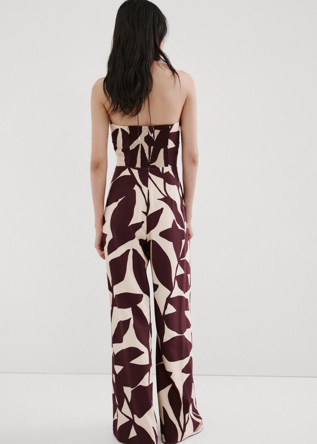Beige Printed Strapless Jumpsuit, Light Beige, large image number 2