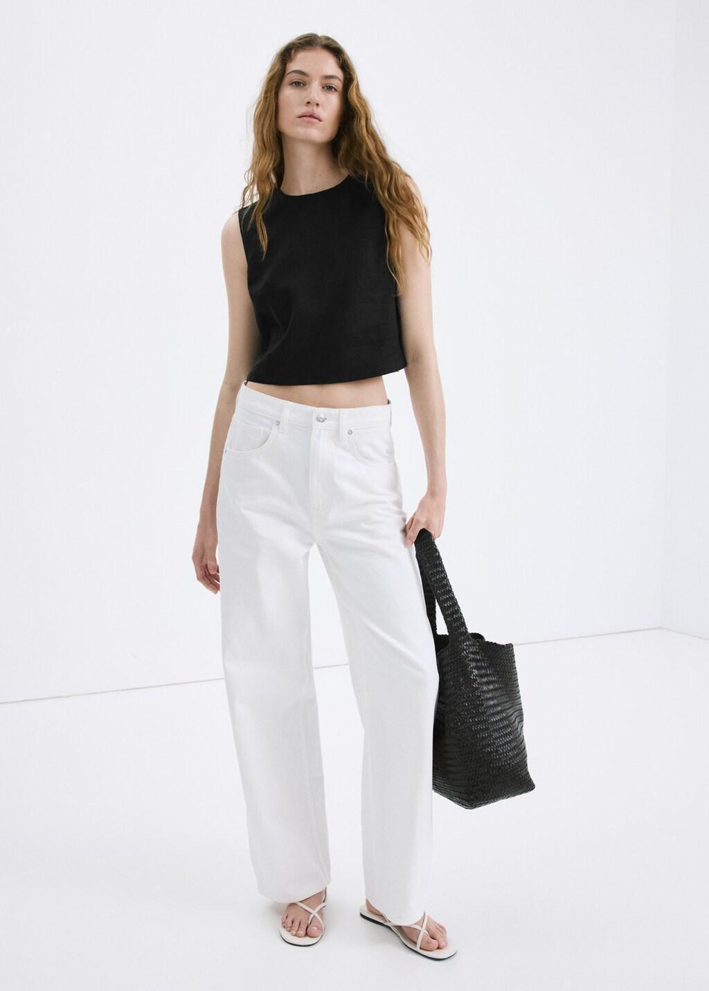 Black 100% Linen Crop Top, 0201_99, large image number 0