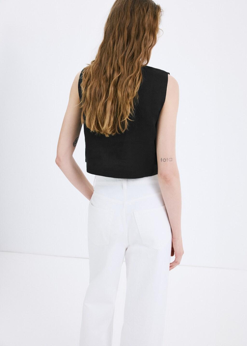 Black 100% Linen Crop Top, 0201_99, large image number 2