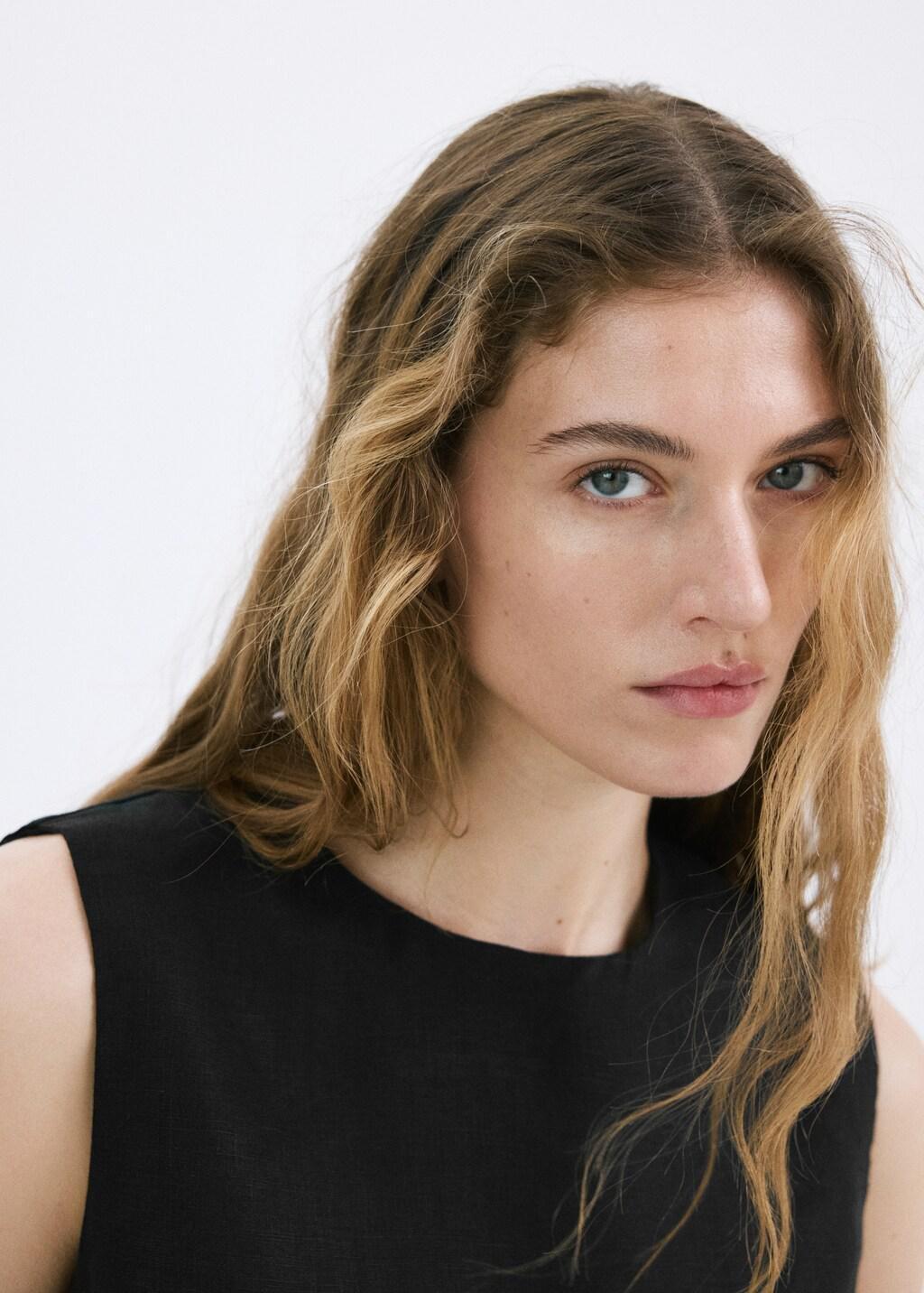 Black 100% Linen Crop Top, 0201_99, large image number 4