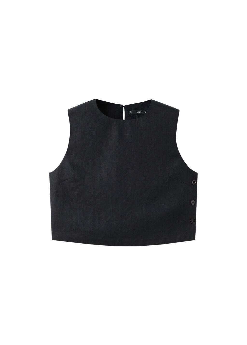 Black 100% Linen Crop Top, 0201_99, large image number 6