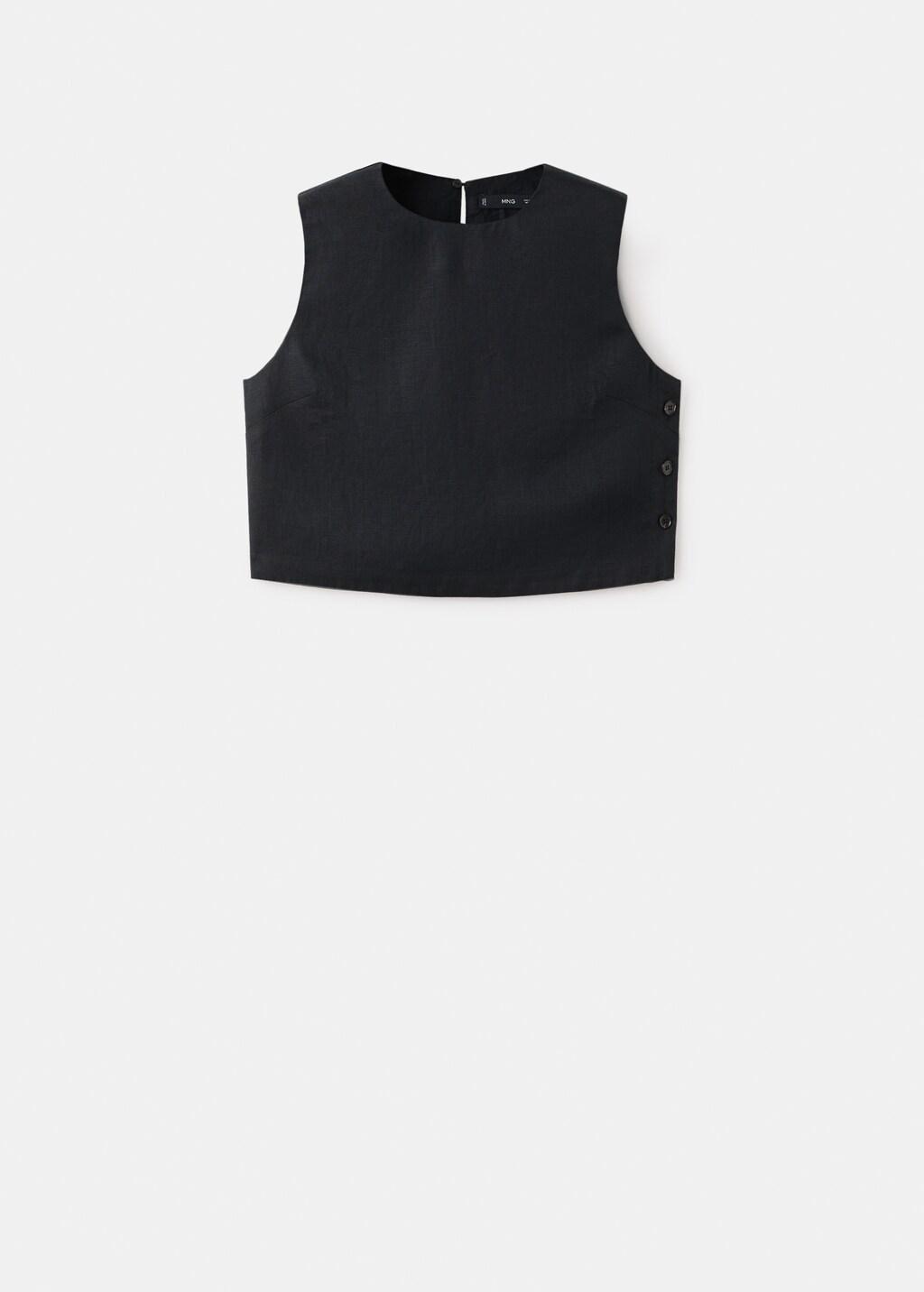 Black 100% Linen Crop Top, 0201_99, large image number 7