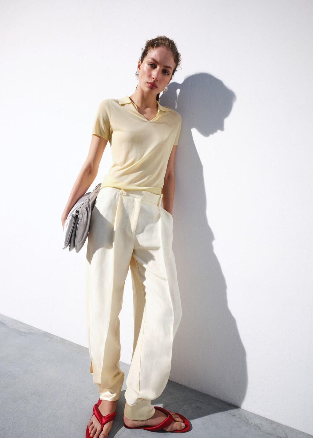 Yellow Fine-Knit Lyocell Polo Shirt, 0201_11, large image number 0