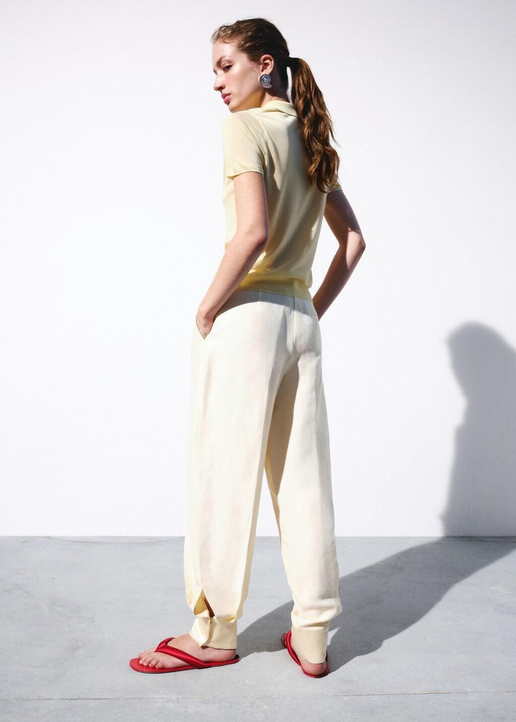 Yellow Fine-Knit Lyocell Polo Shirt, 0201_11, large image number 2