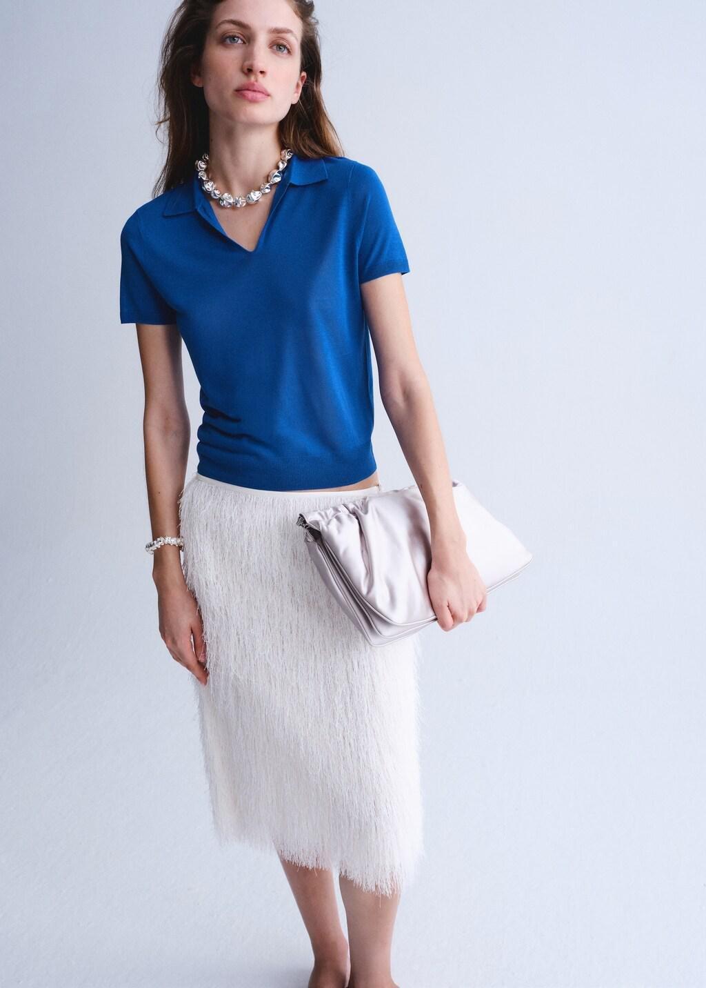 Blue Lt Pastel Fine-Knit Lyocell Polo Shirt, Light-Pastel Blue, large image number 0