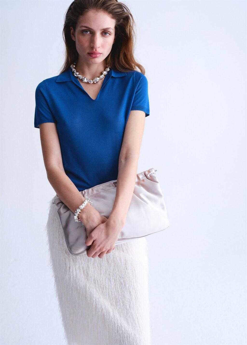 Blue Lt Pastel Fine-Knit Lyocell Polo Shirt, Light-Pastel Blue, large image number 3