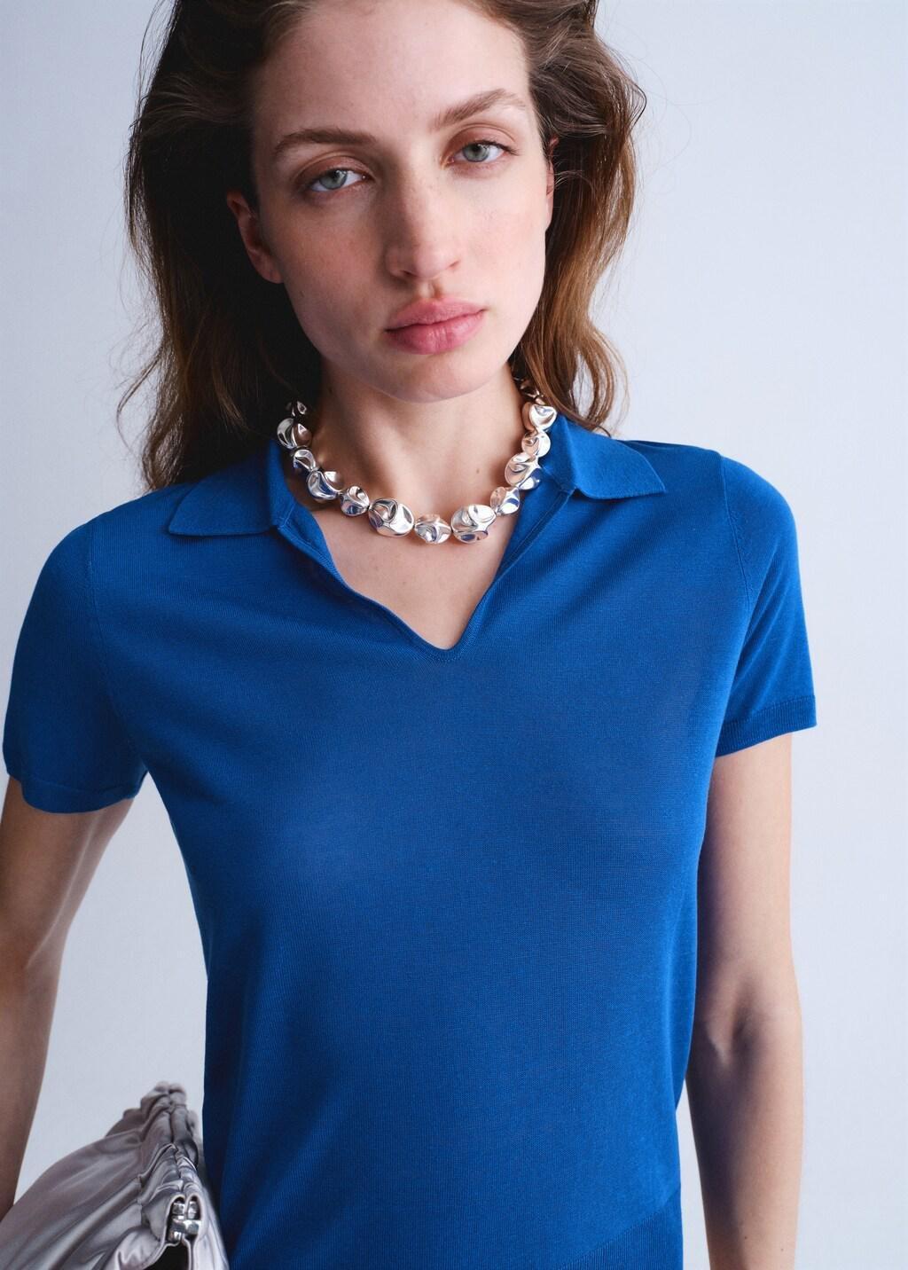 Blue Lt Pastel Fine-Knit Lyocell Polo Shirt, Light-Pastel Blue, large image number 6