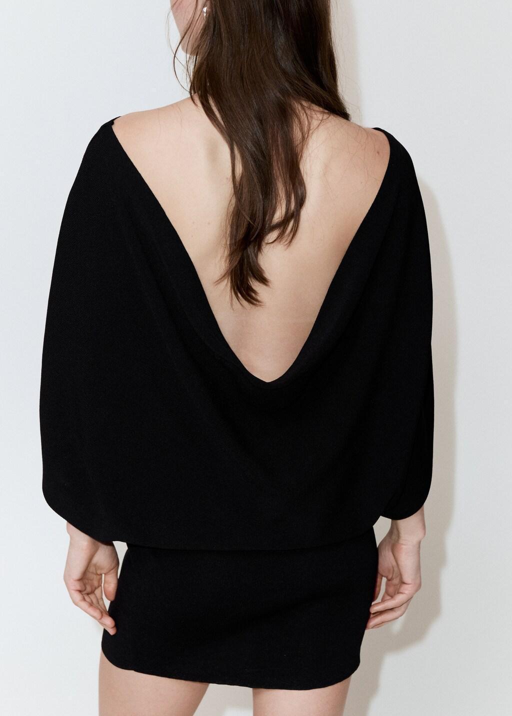 Black Fitted Jersey Dress With Open Back, Black, large image number 2
