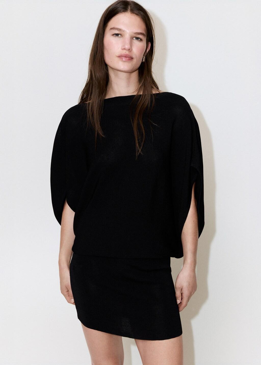 Black Fitted Jersey Dress With Open Back, Black, large image number 3