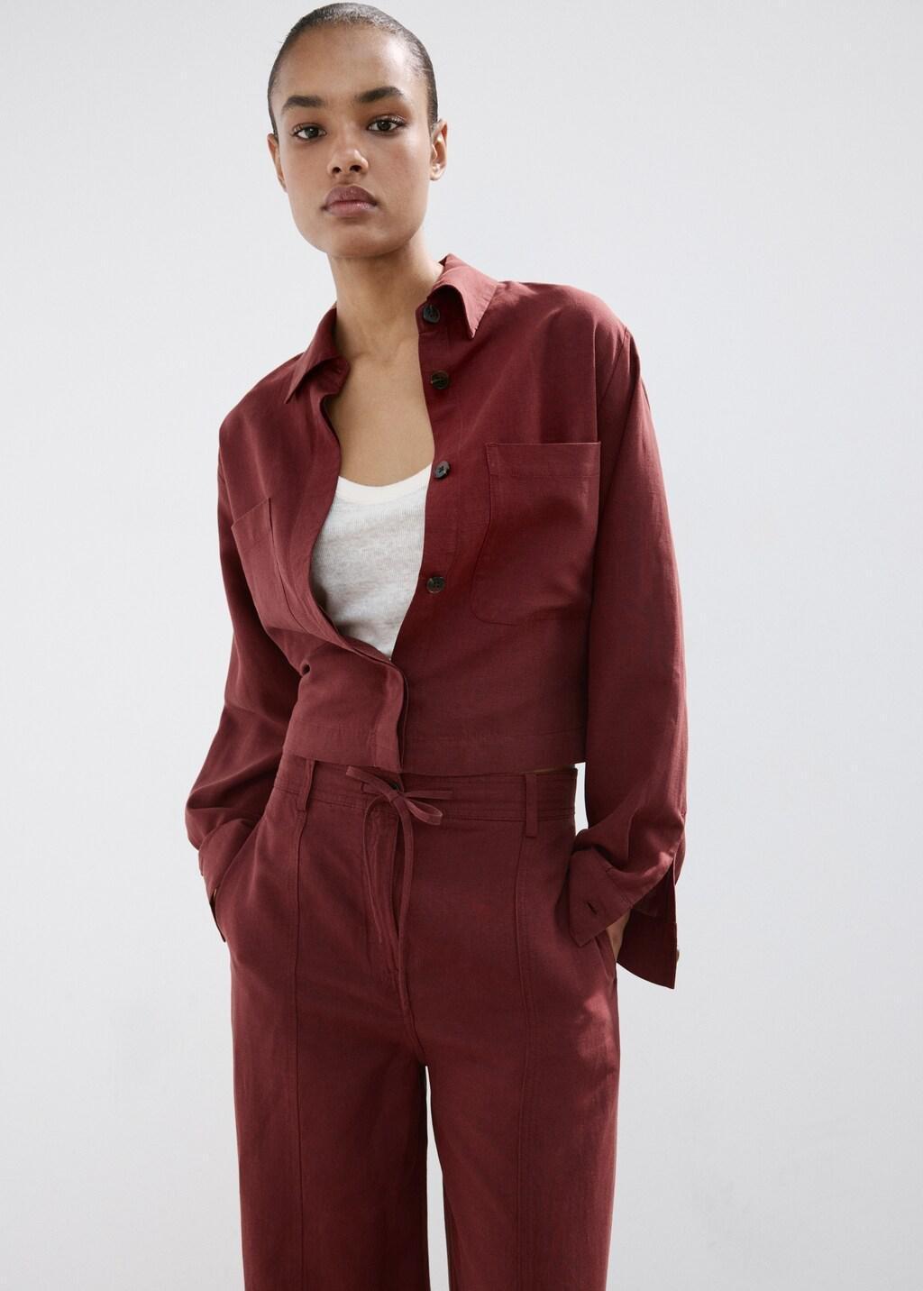 Orange Pocket Lyocell Overshirt, 0201_28, large image number 3