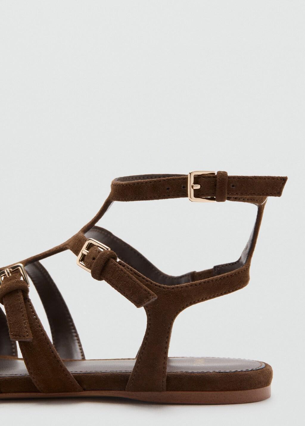 Brown Leather Straps Sandals, Dark Brown, large image number 2