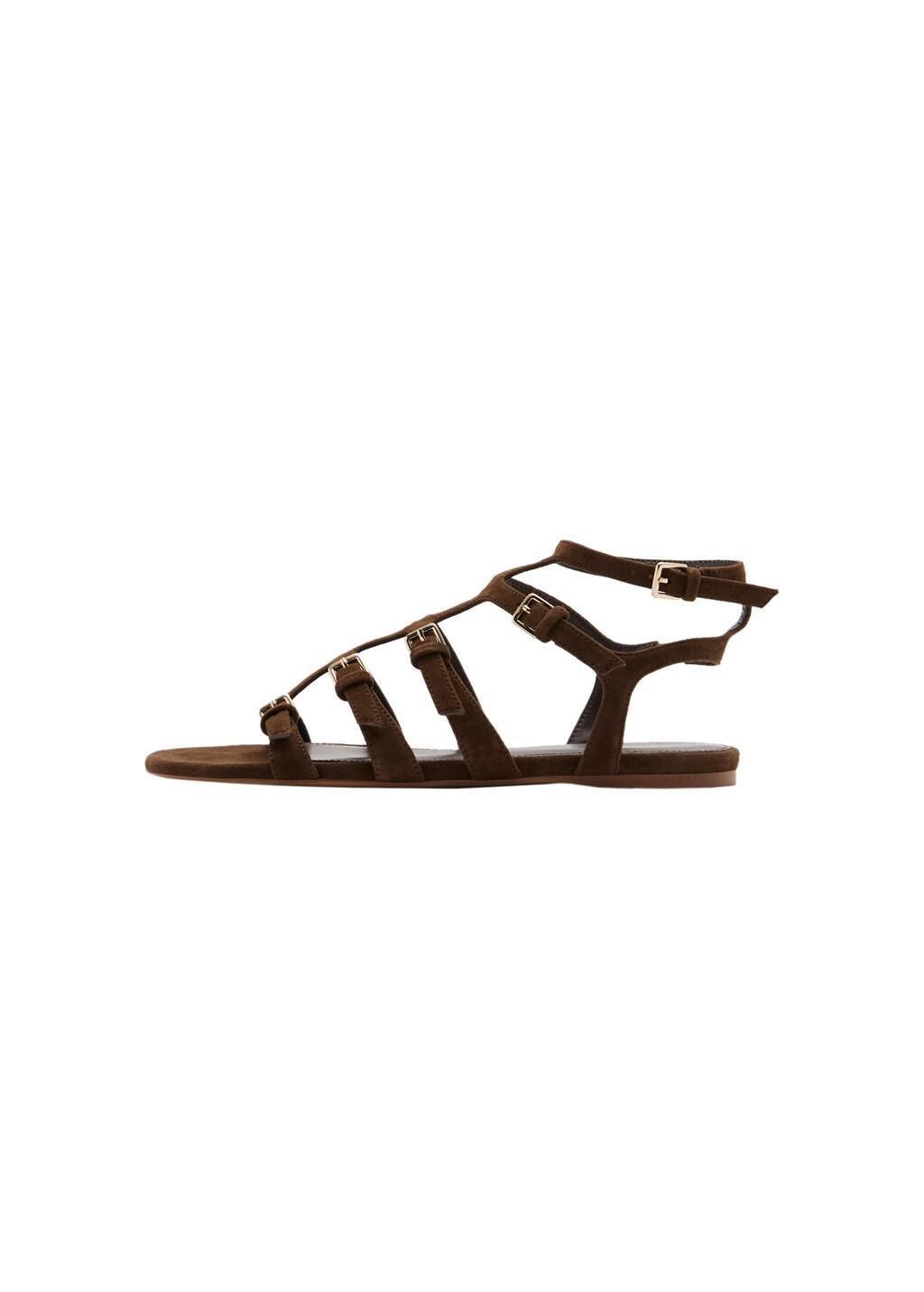 Brown Leather Straps Sandals, Dark Brown, large image number 3