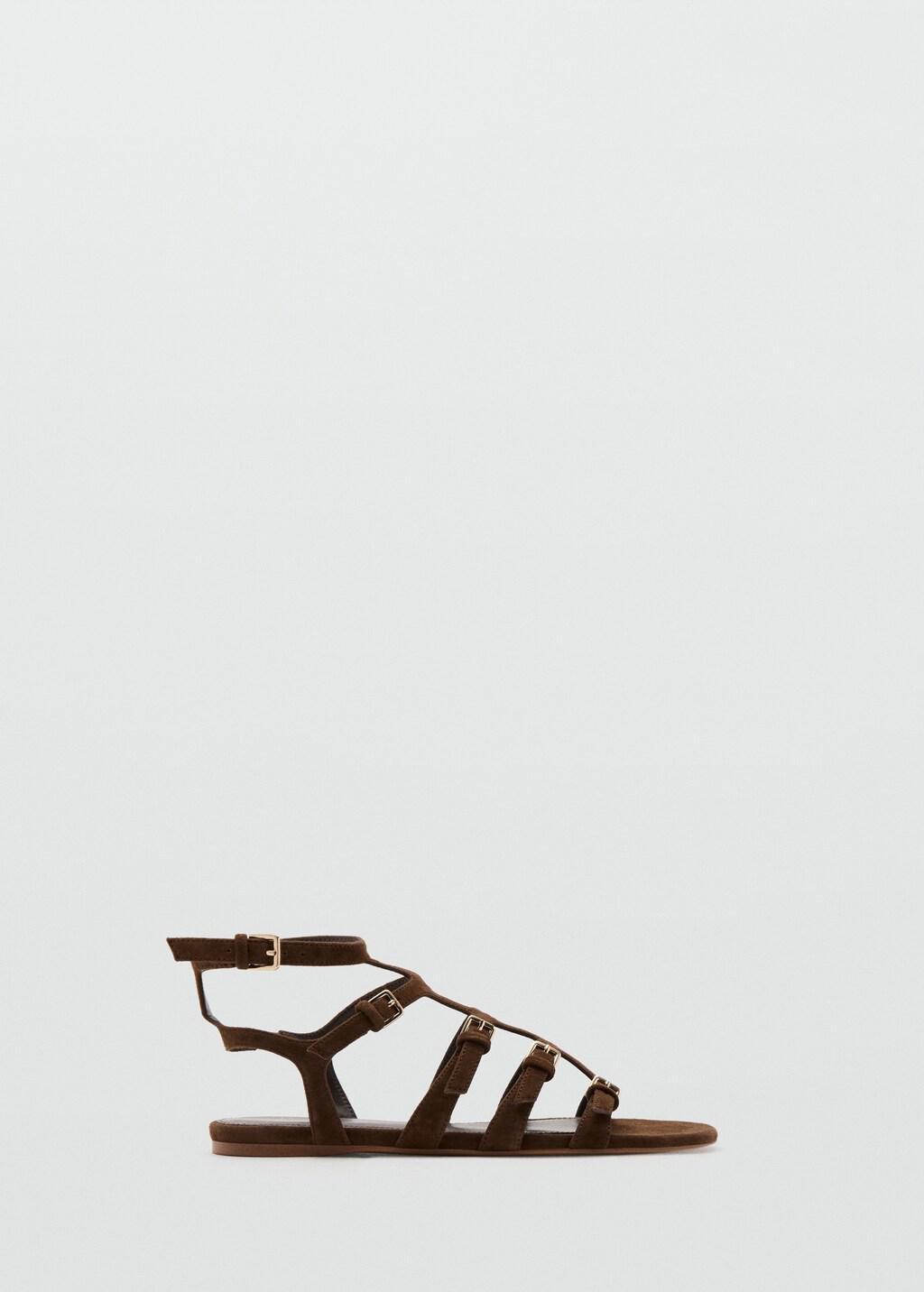 Brown Leather Straps Sandals, Dark Brown, large image number 4